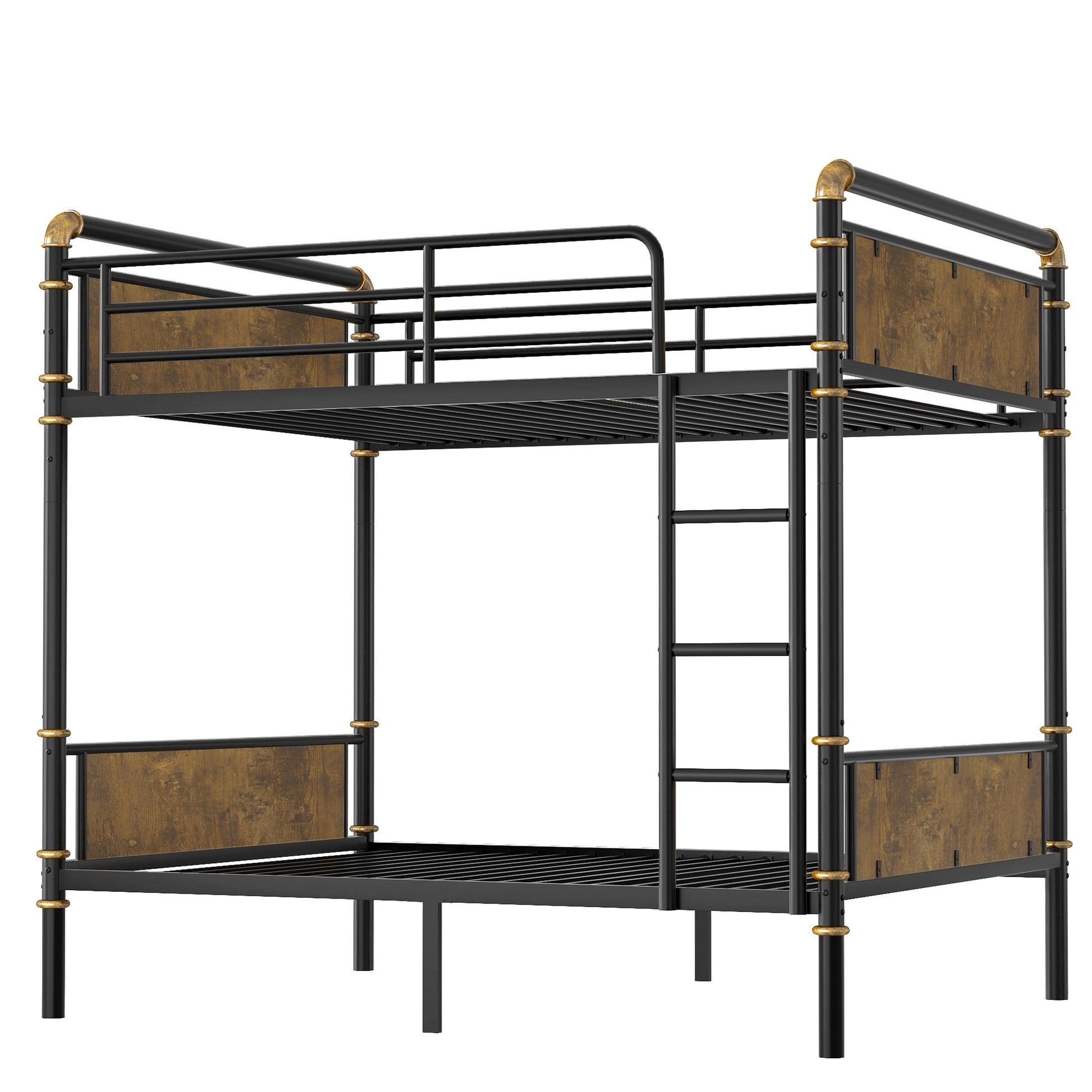 IronLoft™ – Twin XL Over Twin XL Metal Bunk Bed with Rustic Wood Finish & Safety Rail (US Warehouse) - enhanced image 9