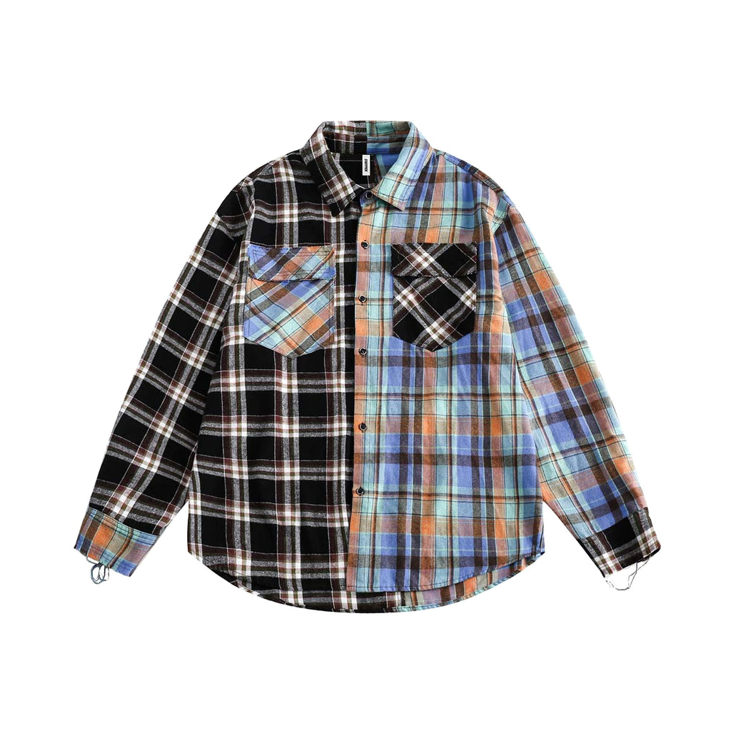 Japanese Trendy Spliced Plaid Blouse DressShirt CS51 - enhanced image 9