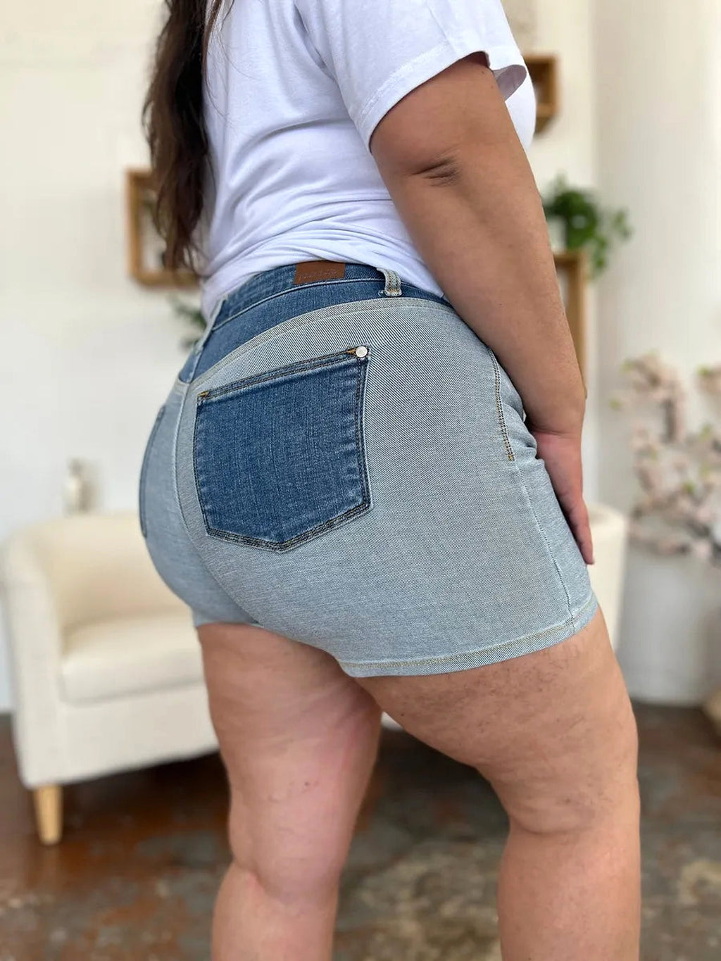 Judy Blue Full Size Color Block Denim Shorts - enhanced image 9