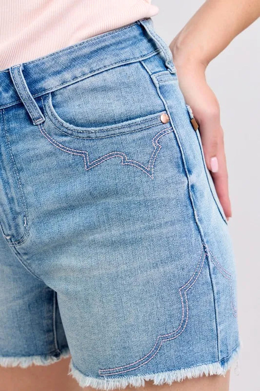 Judy Blue Full Size High Waist Western Embroidery Detail Cut Off Denim Shorts Plus Size - enhanced image 9