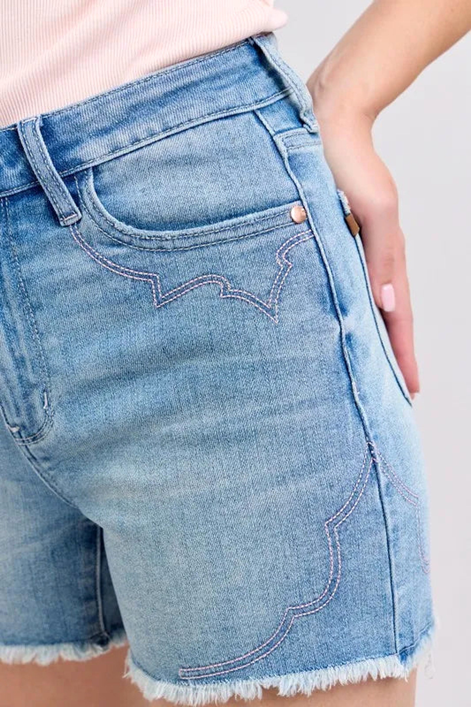 Judy Blue Full Size High Waist Western Embroidery Detail Cut Off Denim Shorts Plus Size - enhanced image 9