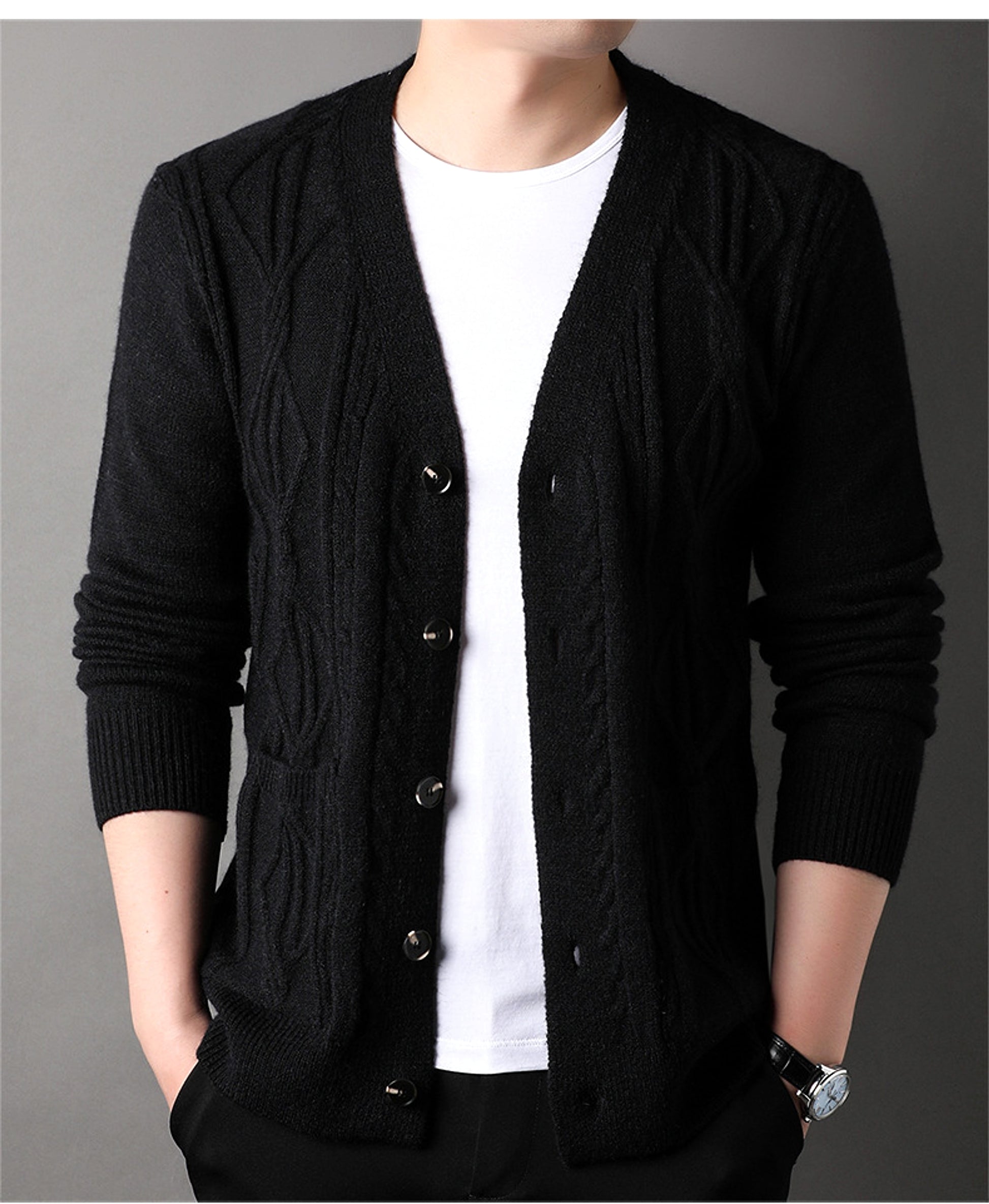 Knitted Cardigan Rhombus Loose Casual Sweater Coat Men - enhanced image 9
