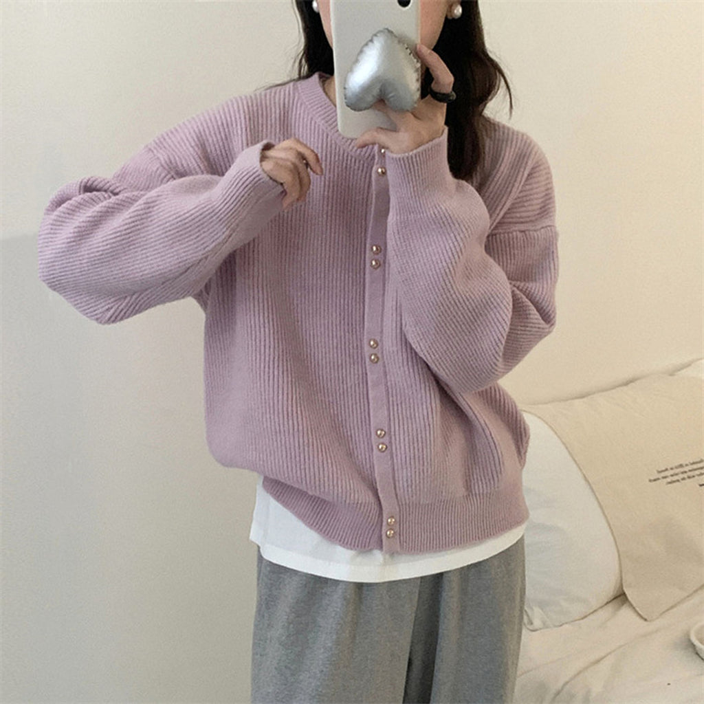 Korean Style Women's Long Sleeve Sweater Coat - enhanced image 9