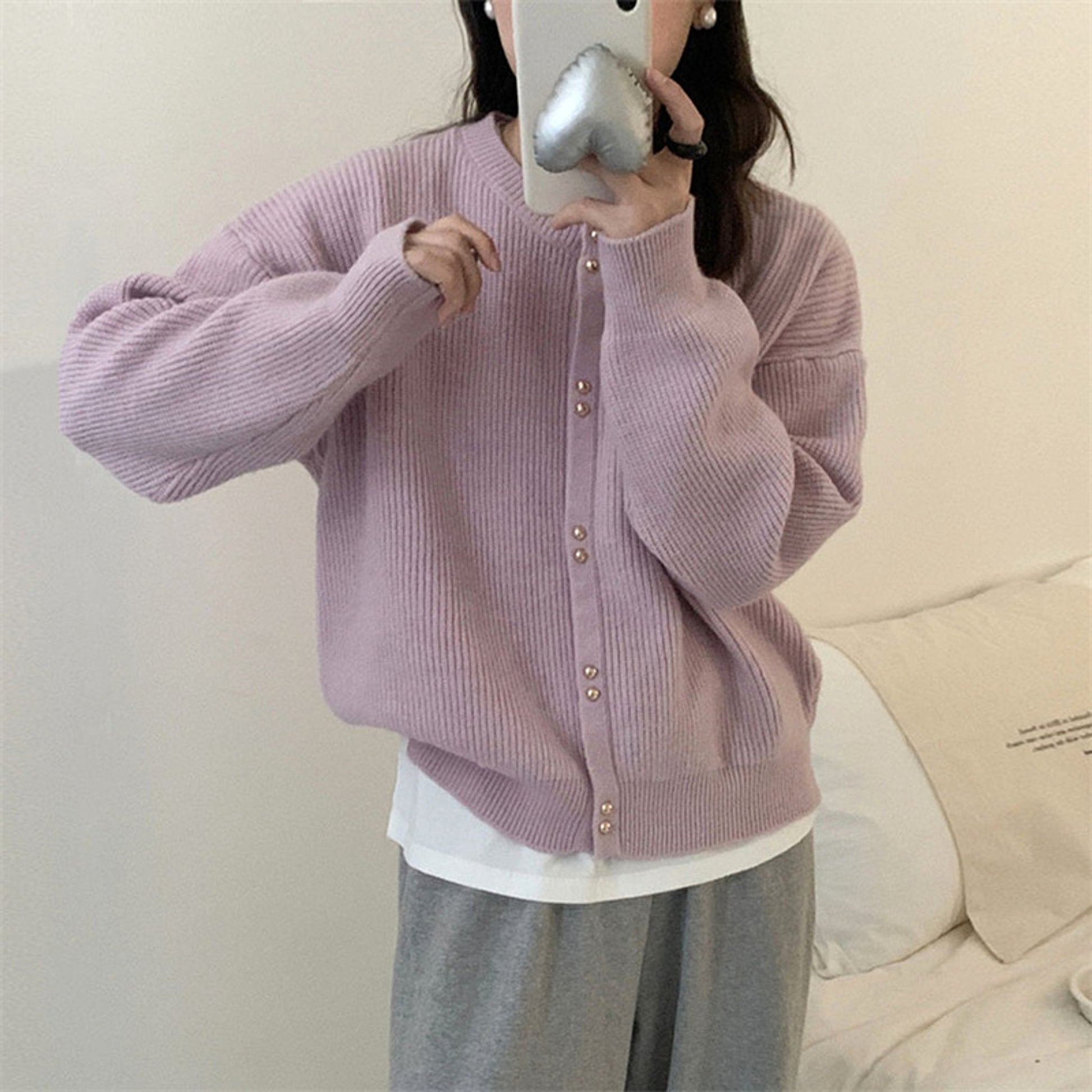Korean Style Women's Long Sleeve Sweater Coat - enhanced image 9