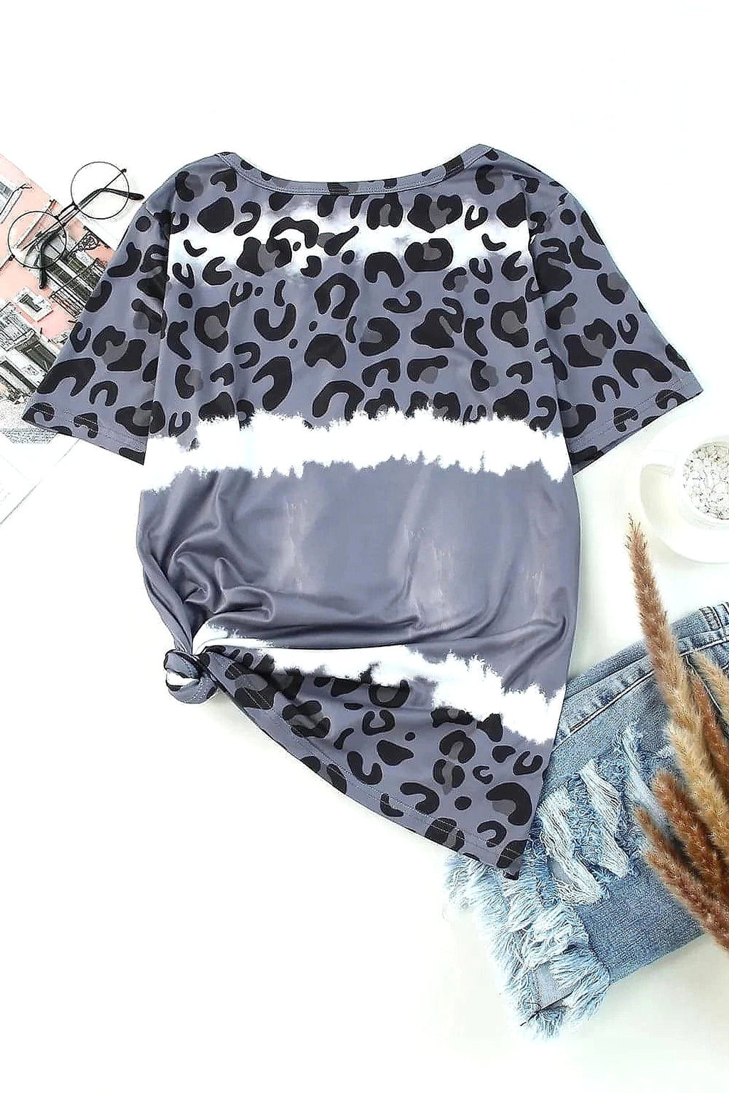 Leopard V-Neck Short Sleeve T-Shirt - enhanced image 9