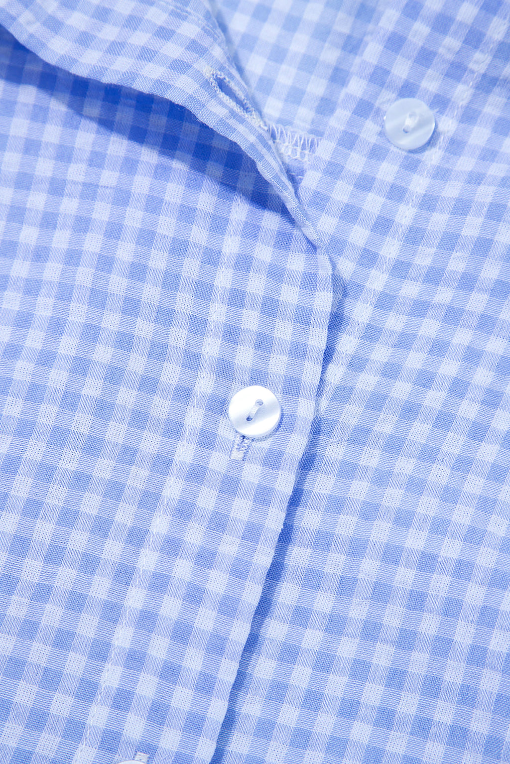 Light Blue Gingham Short Puff Sleeve Button Up Shirt - enhanced image 9