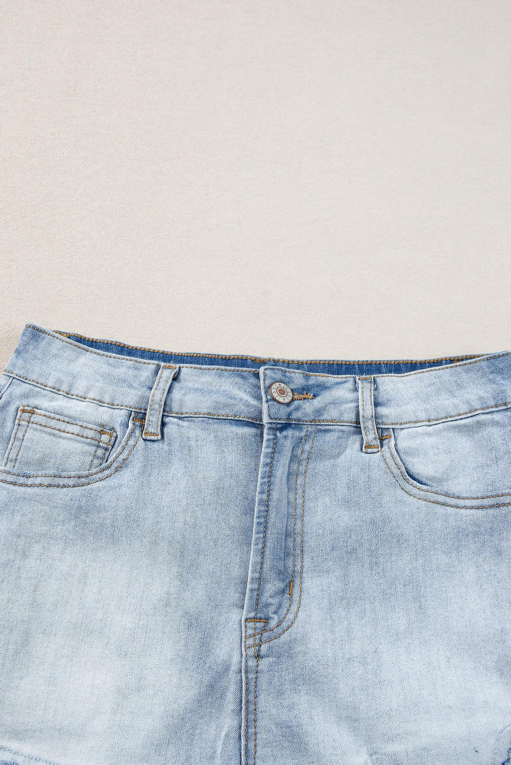 Light Blue Vintage Washed Raw Edge Jean Shorts - enhanced image 9