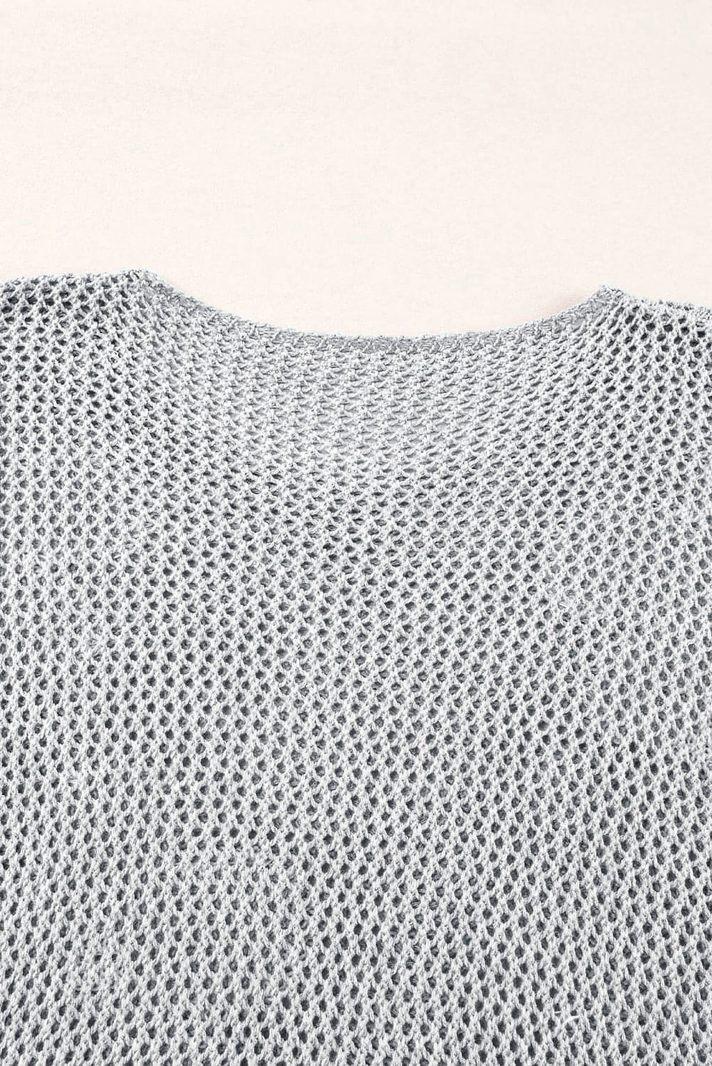 Light Grey Big Flower Hollowed Knit Drop Shoulder Sweater - enhanced image 9