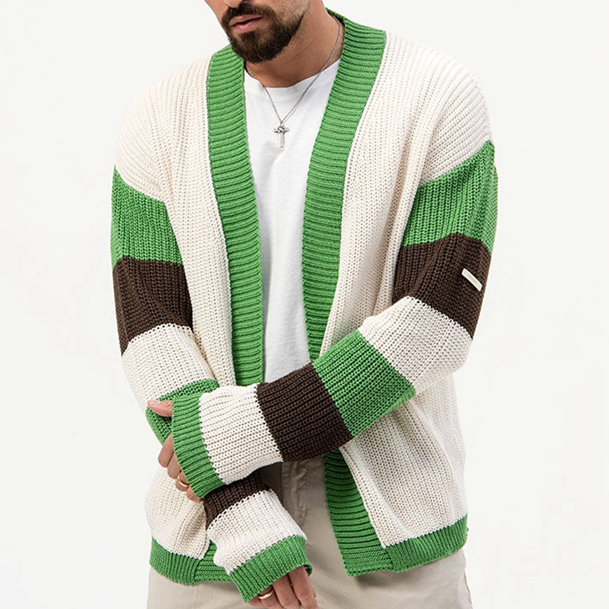 A.1 Loose Contrast Color Woolen Cardigan Jacket Sweater Men - enhanced image 9
