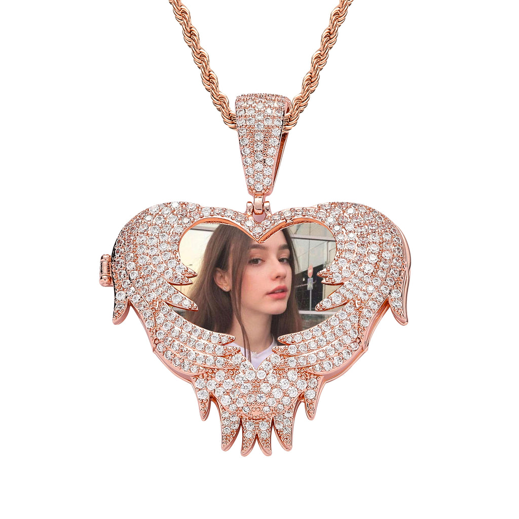 LoveShell™ – Custom Clamshell Heart Photo Pendant | Iced Out Zircon Necklace - enhanced image 9