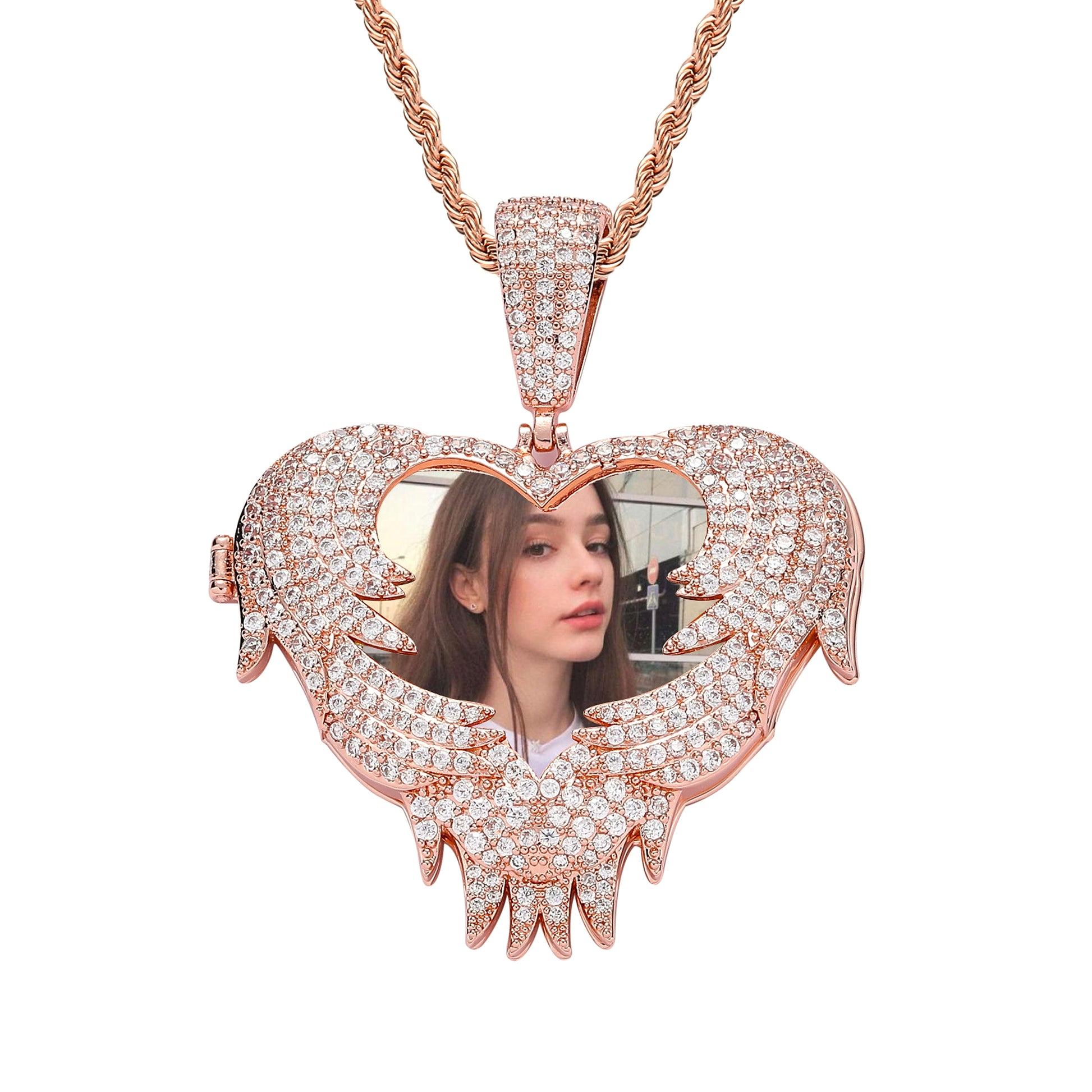 LoveShell™ – Custom Clamshell Heart Photo Pendant | Iced Out Zircon Necklace - enhanced image 9
