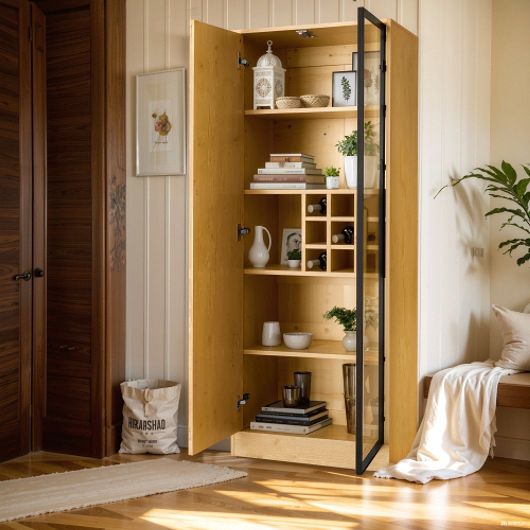 LuneluX_Home – Bathroom Cabinet with Glass Doors, LED Lighting & Wooden Finish (160 cm) - enhanced image 9