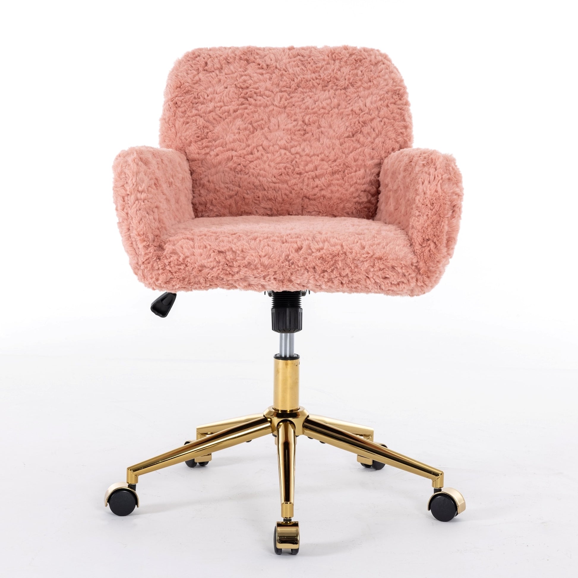 LuneluX_Home – Faux Fur Office Chair with Golden Base (Pink) - enhanced image 9