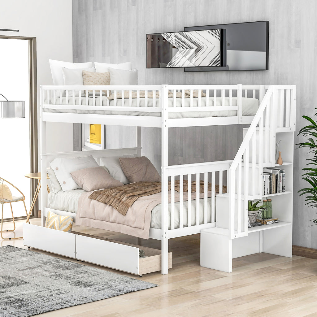 LuneluX_Home – Full-Over-Full Bunk Bed with Storage Drawers (White) - enhanced image 9