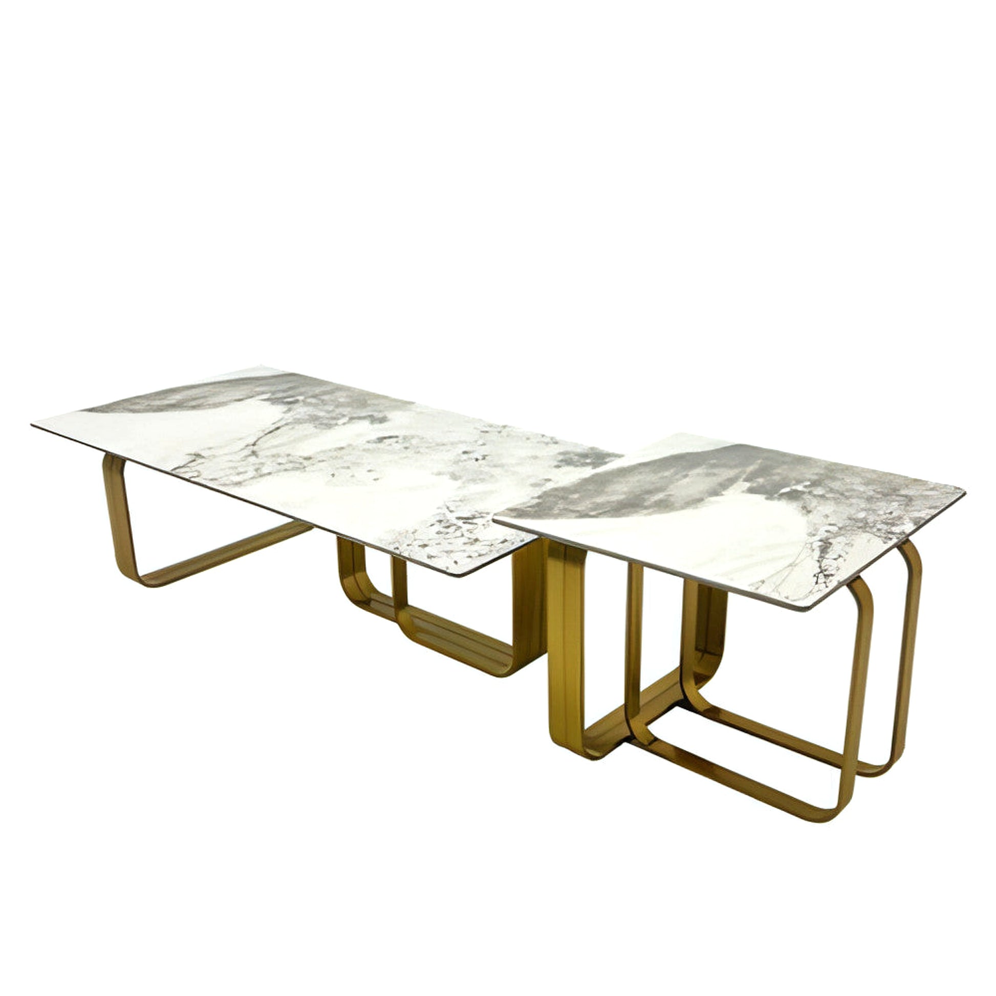 LuneluX_Home – Modern Sintered Stone Coffee Table Set with Gold Frame (2 pcs) - enhanced image 9