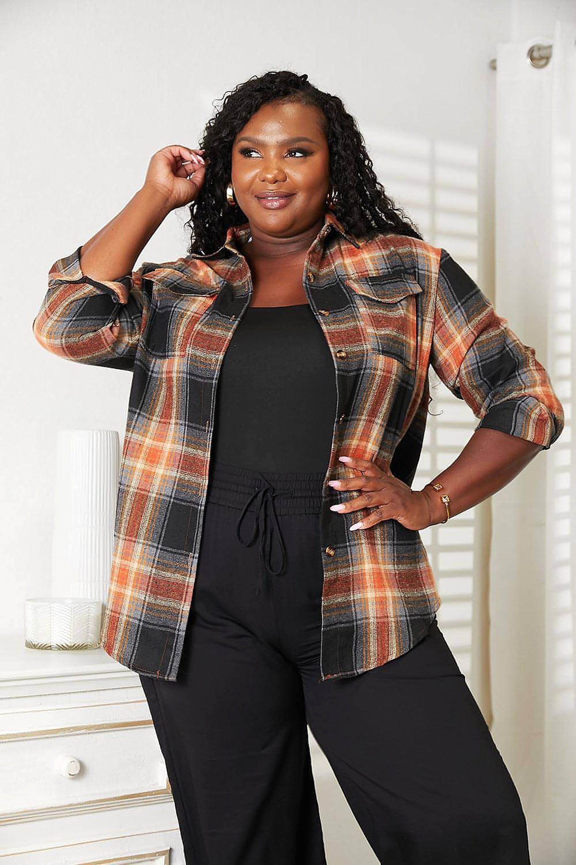 Mandy Plaid Dropped Shoulder Shirt - enhanced image 9