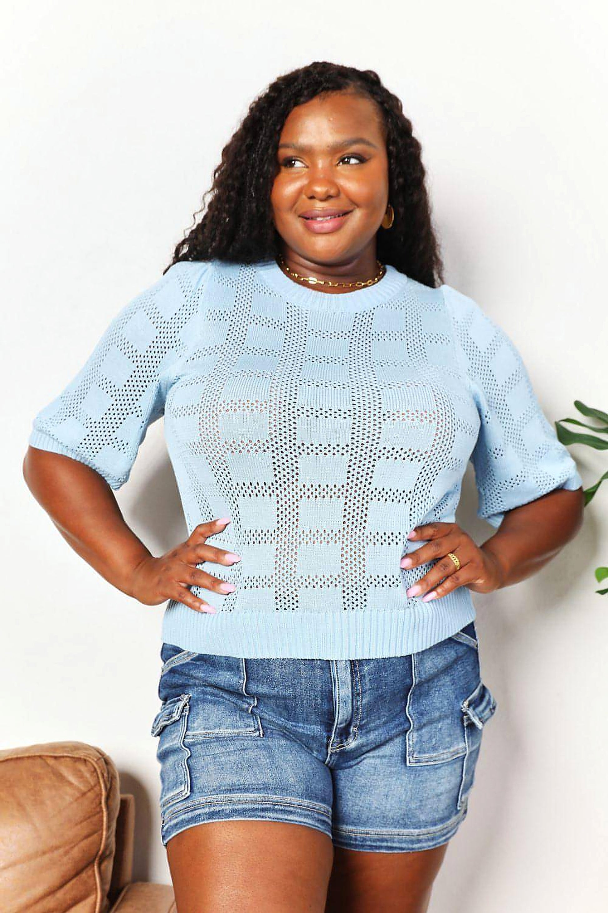 Mandy Ribbed Trim Round Neck Knit Top - enhanced image 9