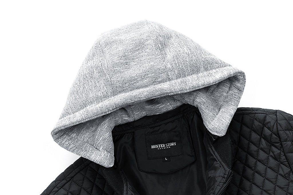 Men's Casual Jacket Quilted Cotton Removable Hood Jacket - enhanced image 9
