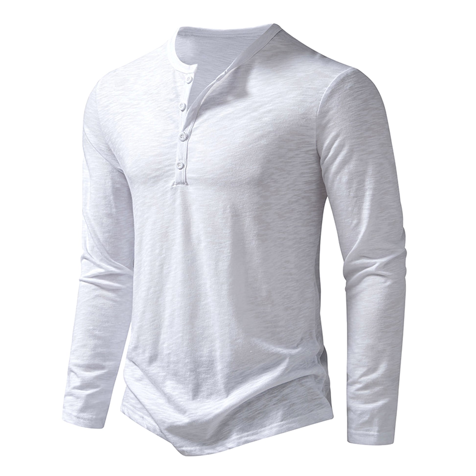 Mens Clothing Long Sleeve T-shirt Fashion Button Henry Collar Tops - enhanced image 9