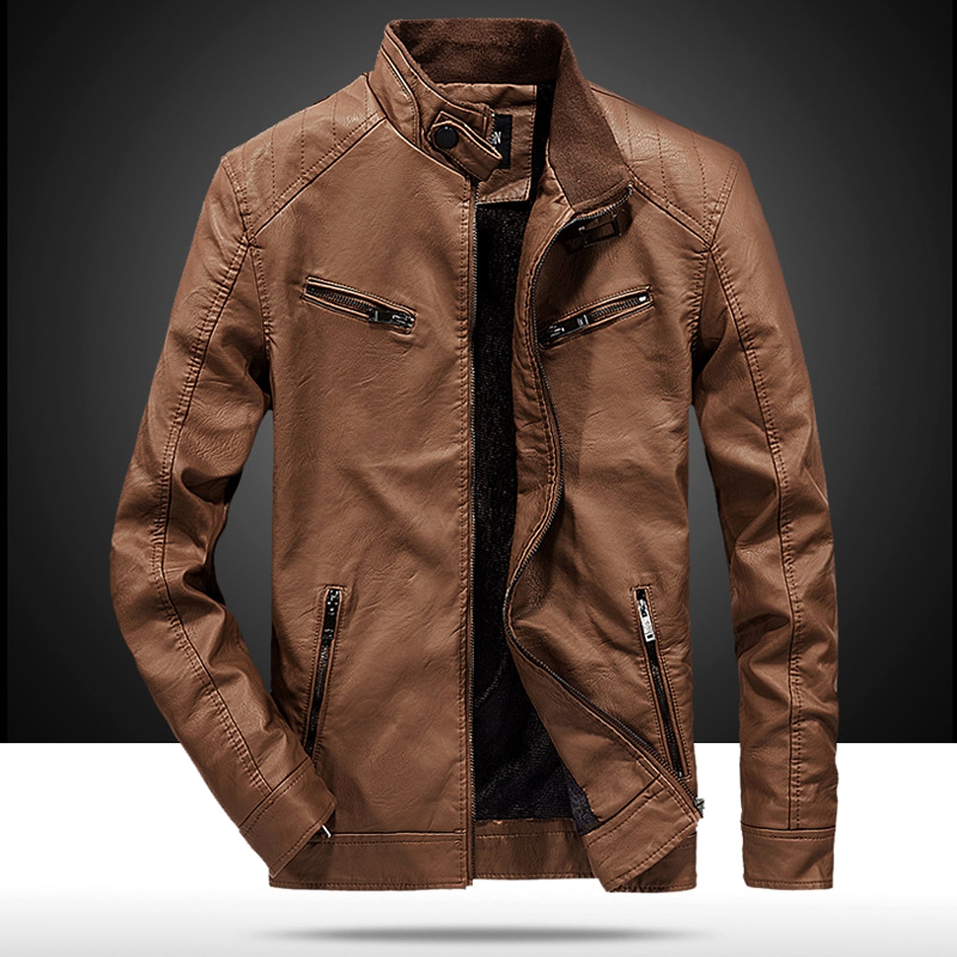 Men's Fashion Casual PU Leather Fleece Padded Coat - enhanced image 9