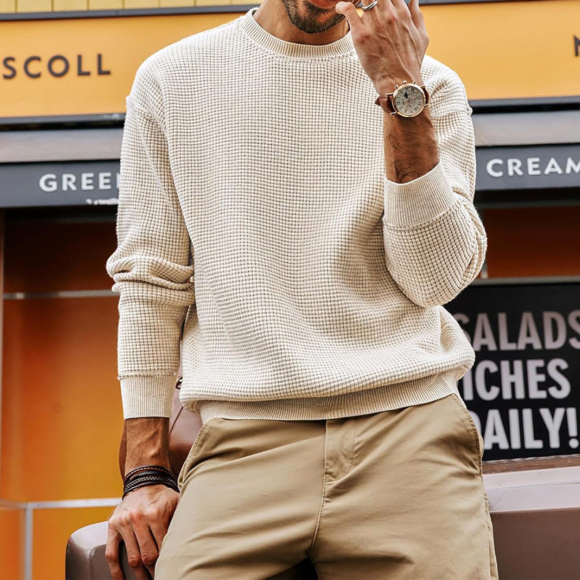 Men's Fashion Solid Color Waffle Casual - enhanced image 9