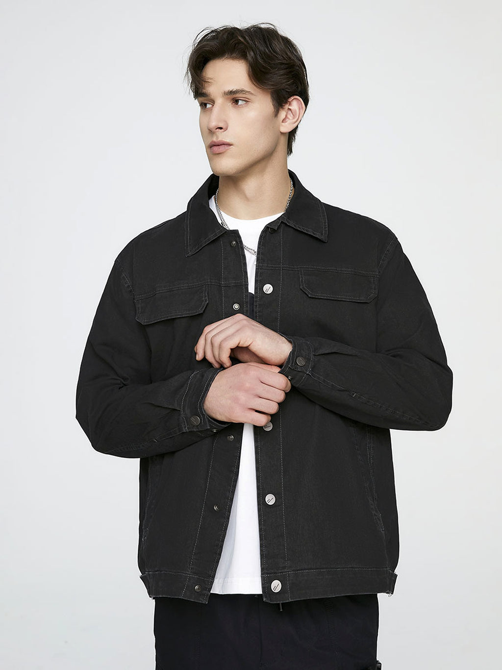 Men's Faux Denim Washed Cotton Coat - enhanced image 9