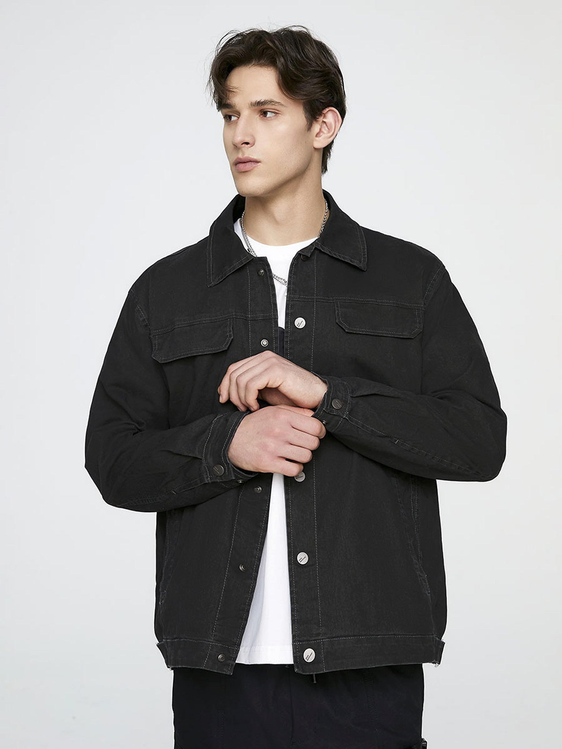 Men's Faux Denim Washed Cotton Coat - enhanced image 9