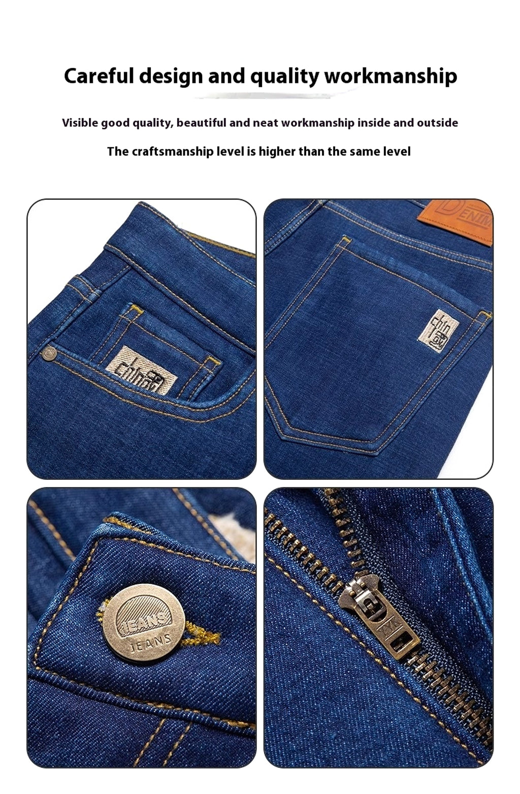 Men's Fleece Addition Denim Trousers Men's Pants Jeans Winter - enhanced image 9