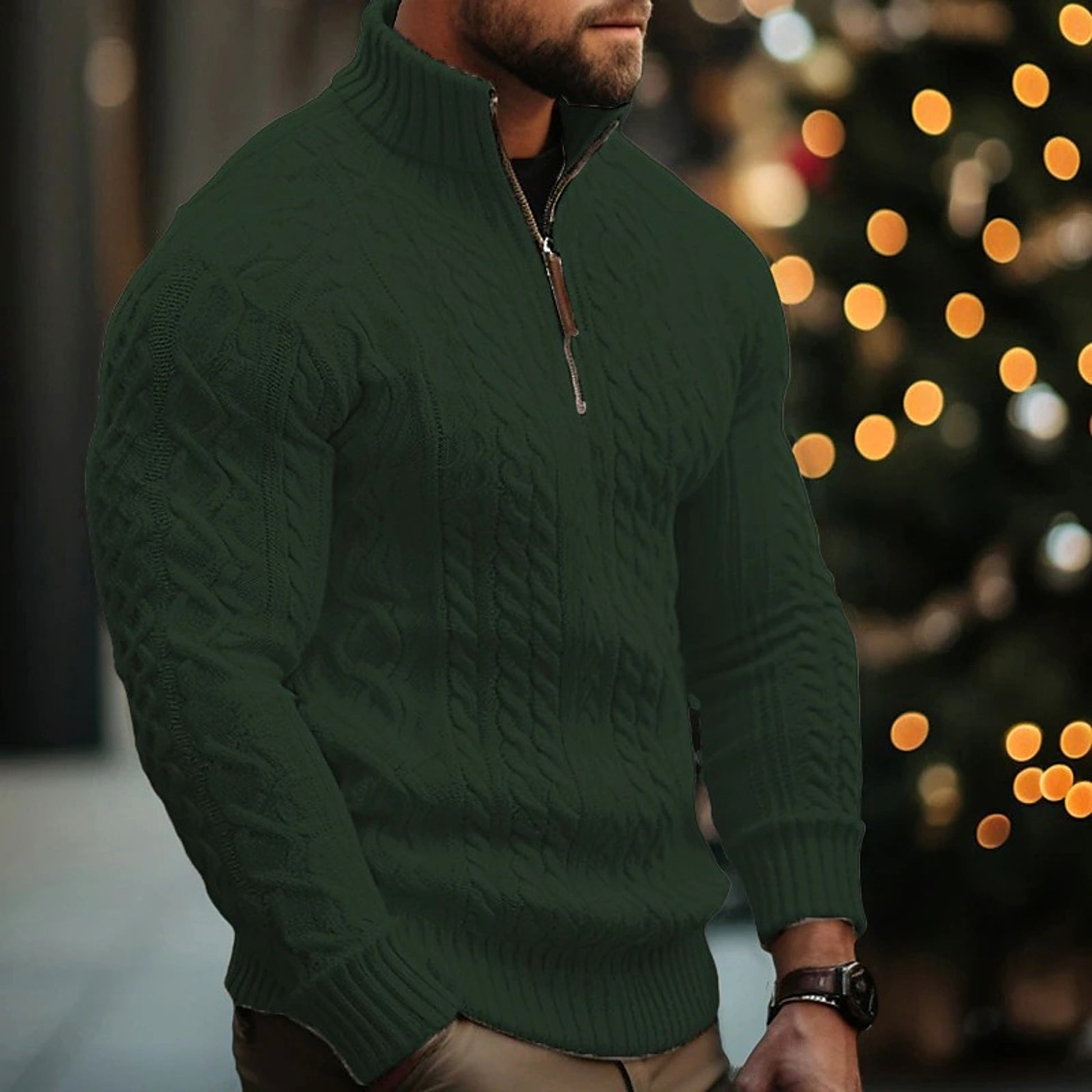 Men's Knitwear Half Zipper Coat Solid Color Twisted Thickened Sweater - enhanced image 9