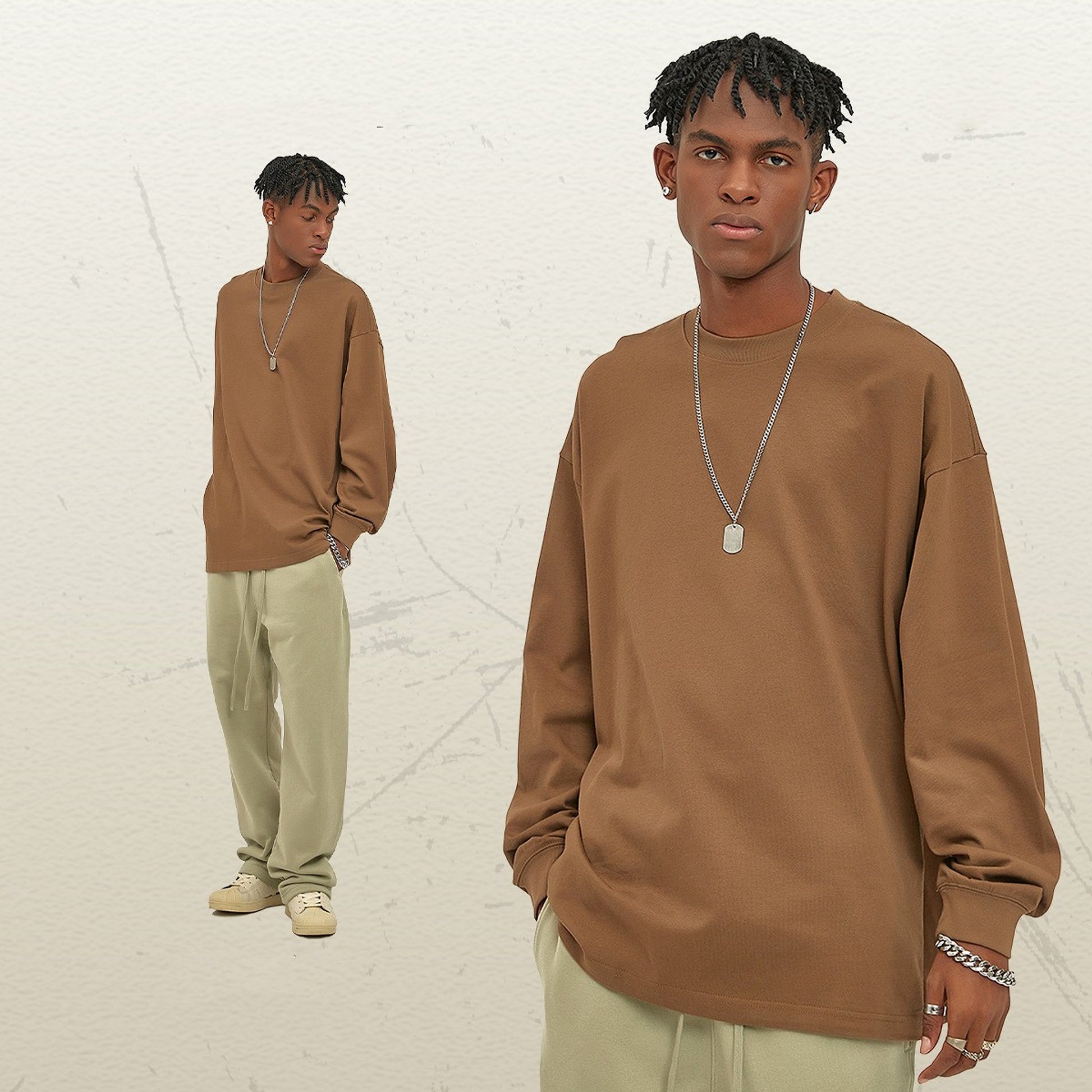 Men's Loose Long-sleeved T-shirt Top - enhanced image 9