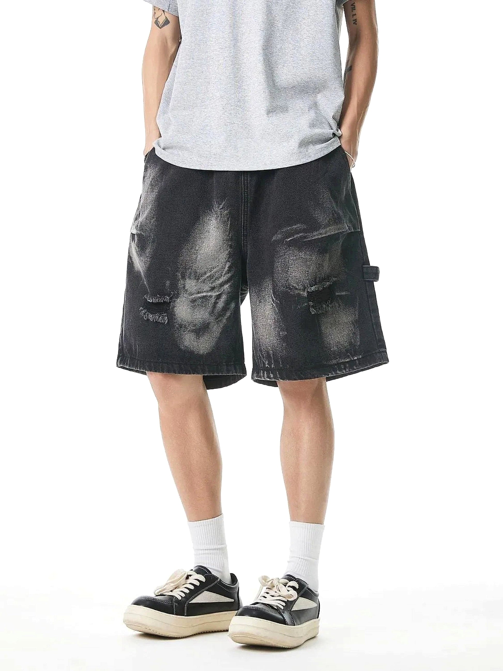 Men's Plus Size Distressed Cargo Denim Shorts - enhanced image 9