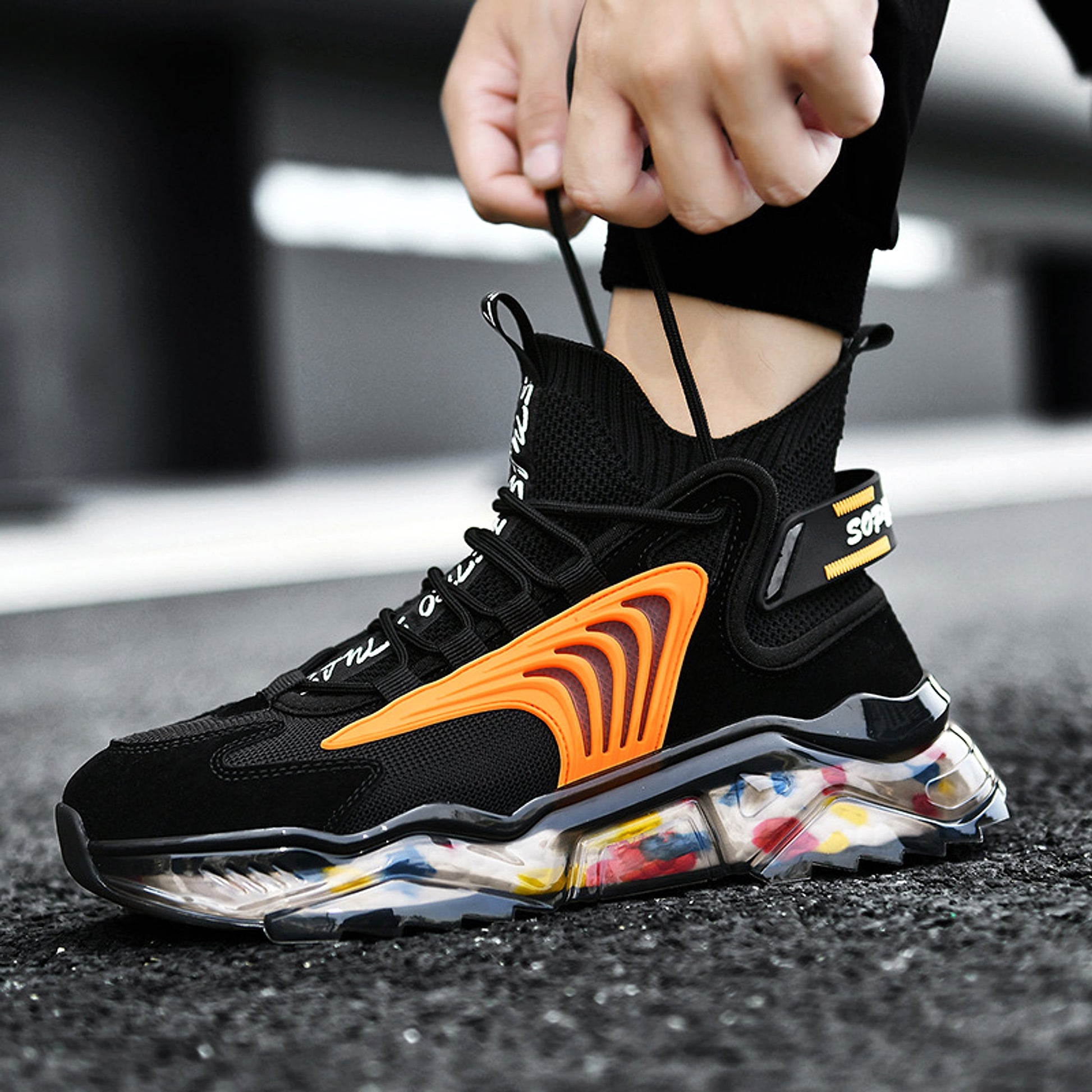Men's Shoes High Top Shoes Thick Soled Breathable Basketball Shoes - enhanced image 9