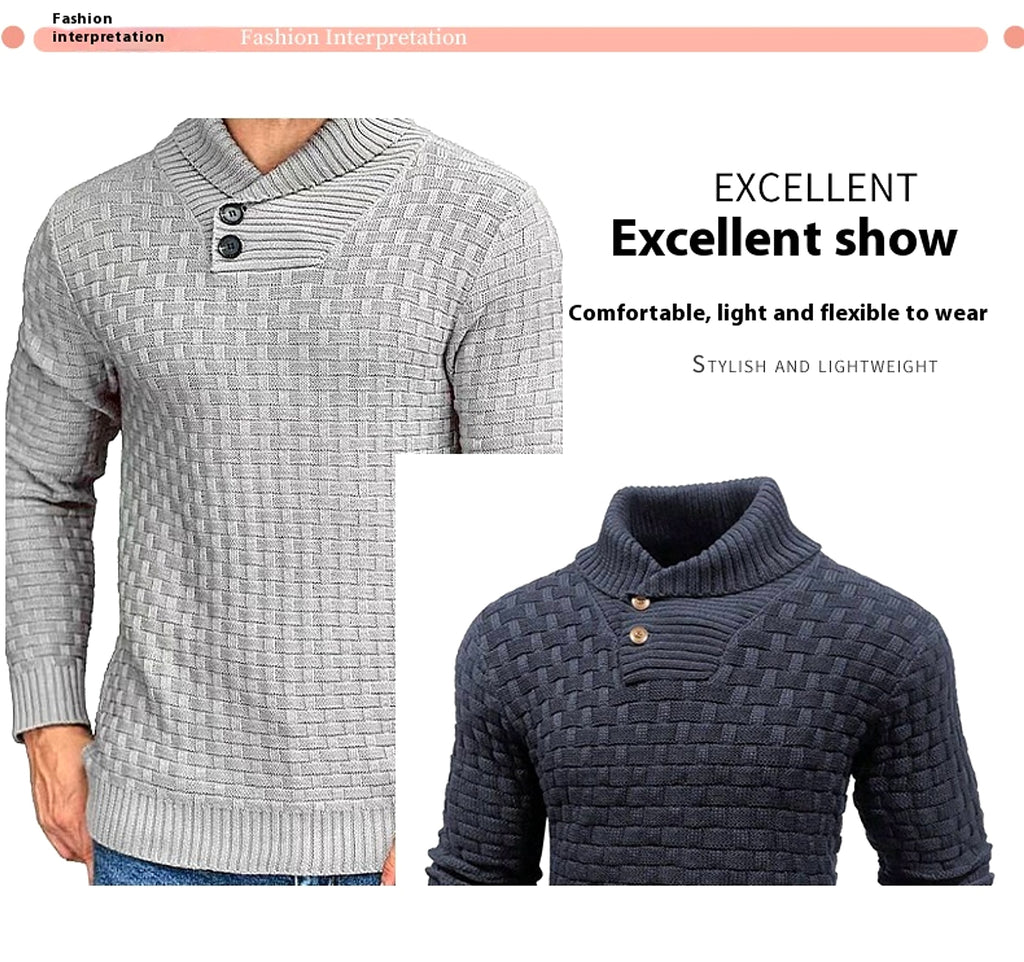 Chic Buttoned Slim Turtleneck Sweater for Men - enhanced image 9