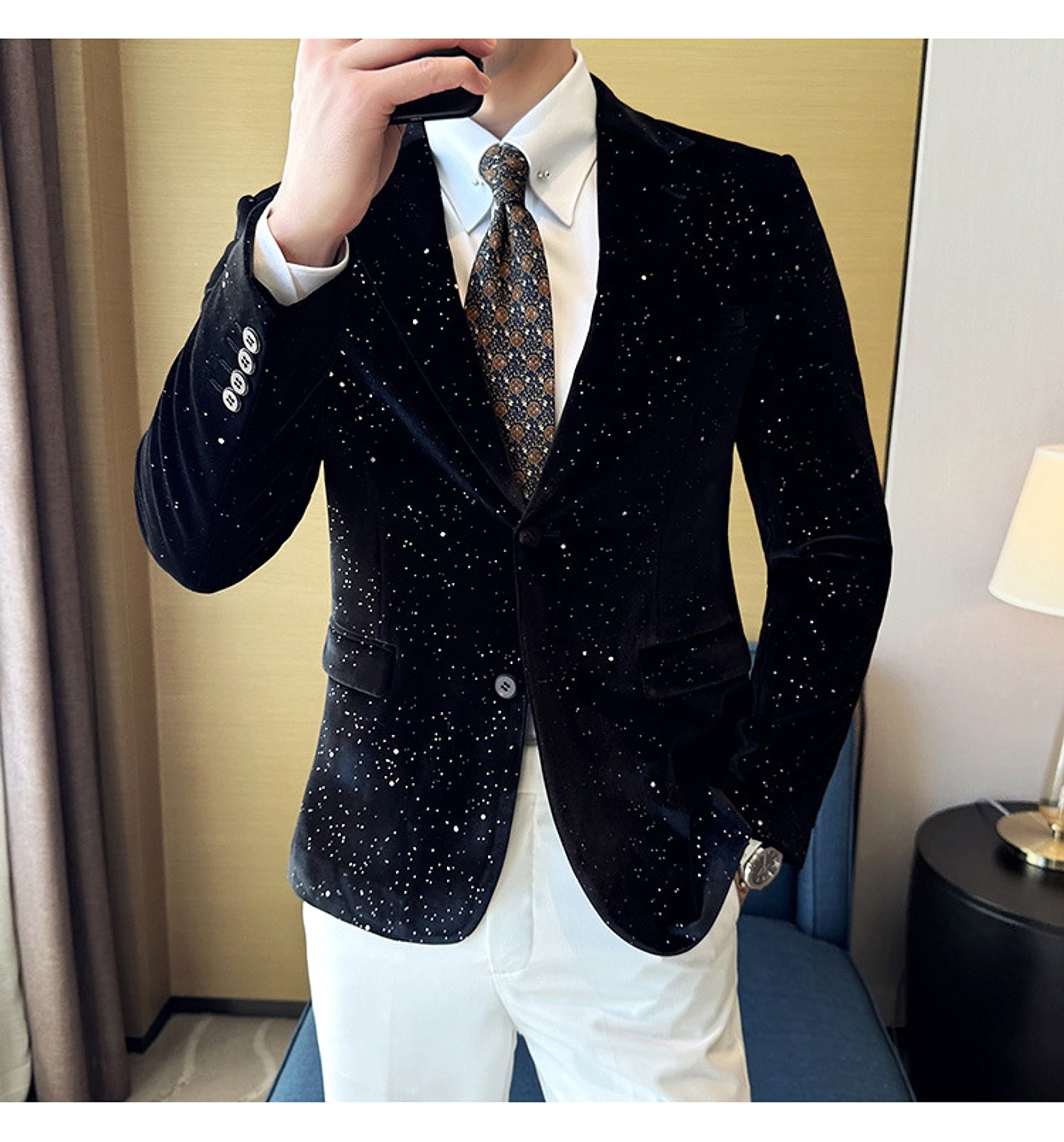 Men's South Korea Slim-fit Fashion Bronzing Stage Suit Jacket - enhanced image 9