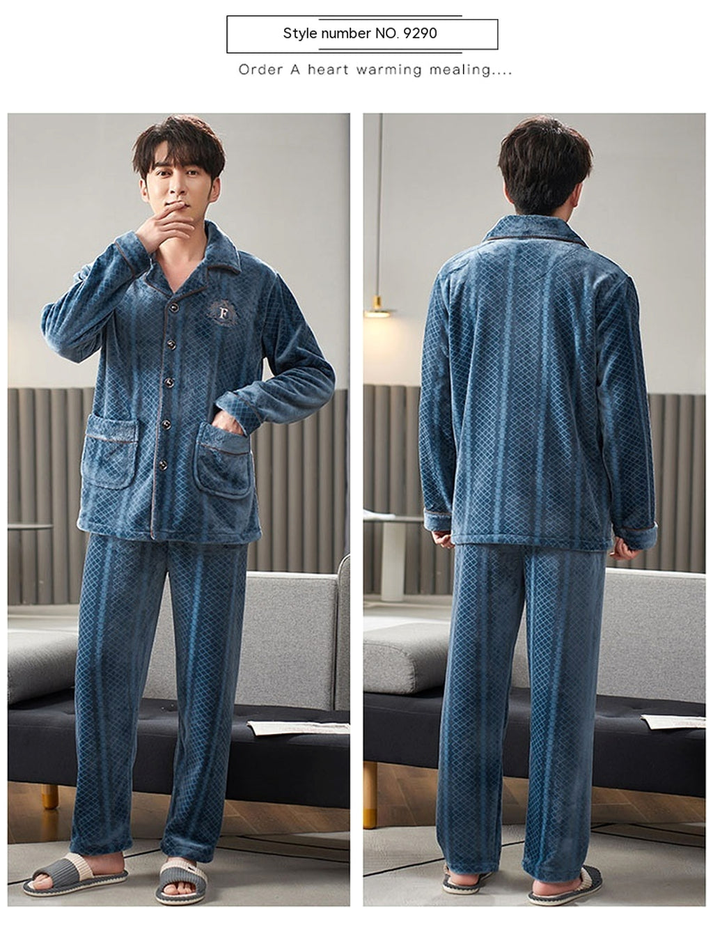 Men's Winter Flannel Pajamas Suit - enhanced image 9