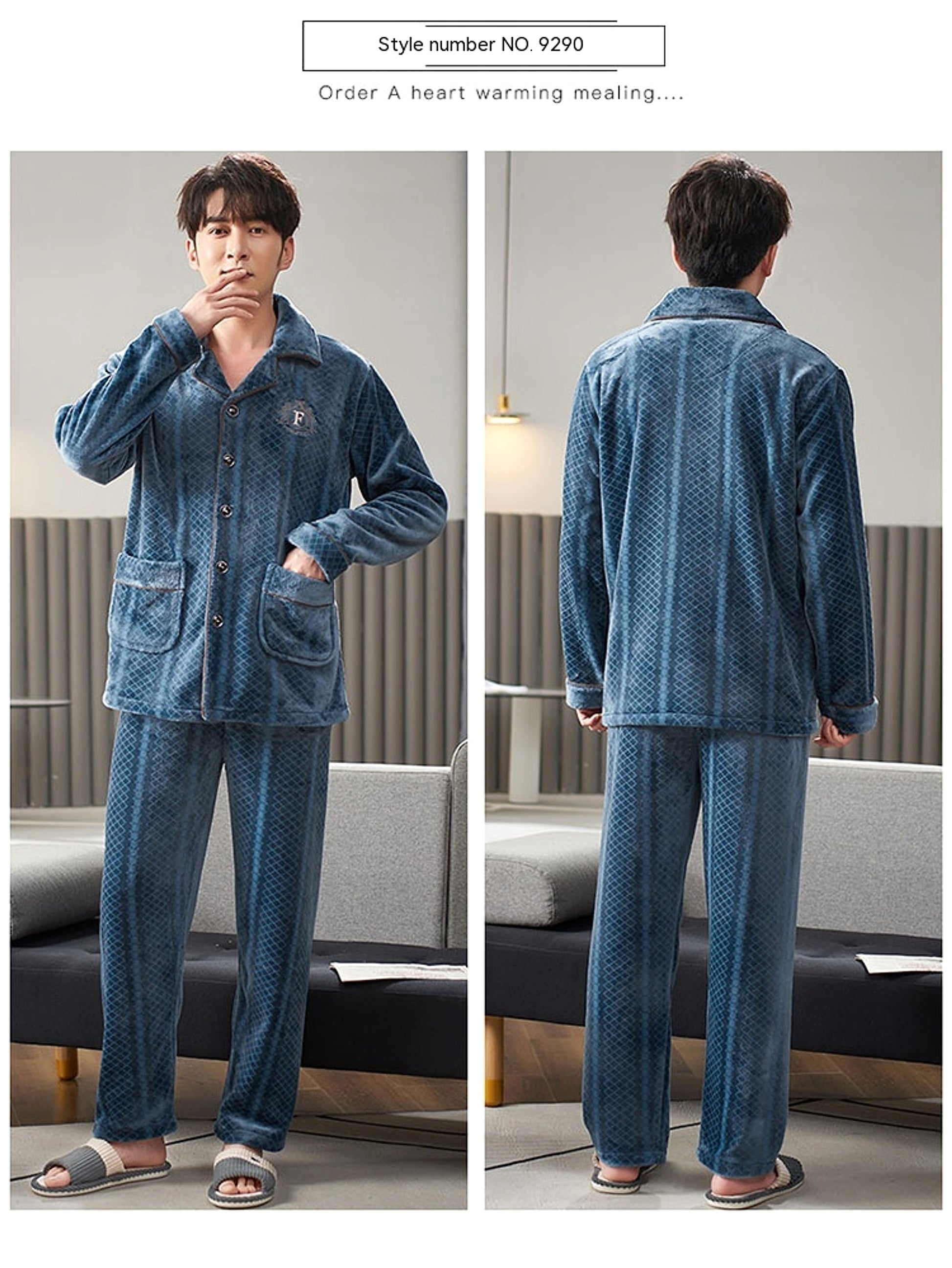 Men's Winter Flannel Pajamas Suit - enhanced image 9