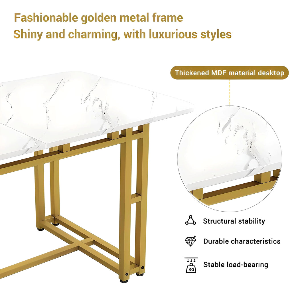 LuneluX_Home – Modern Rectangular Dining Table with Golden Metal Frame (120×70 cm) - enhanced image 9