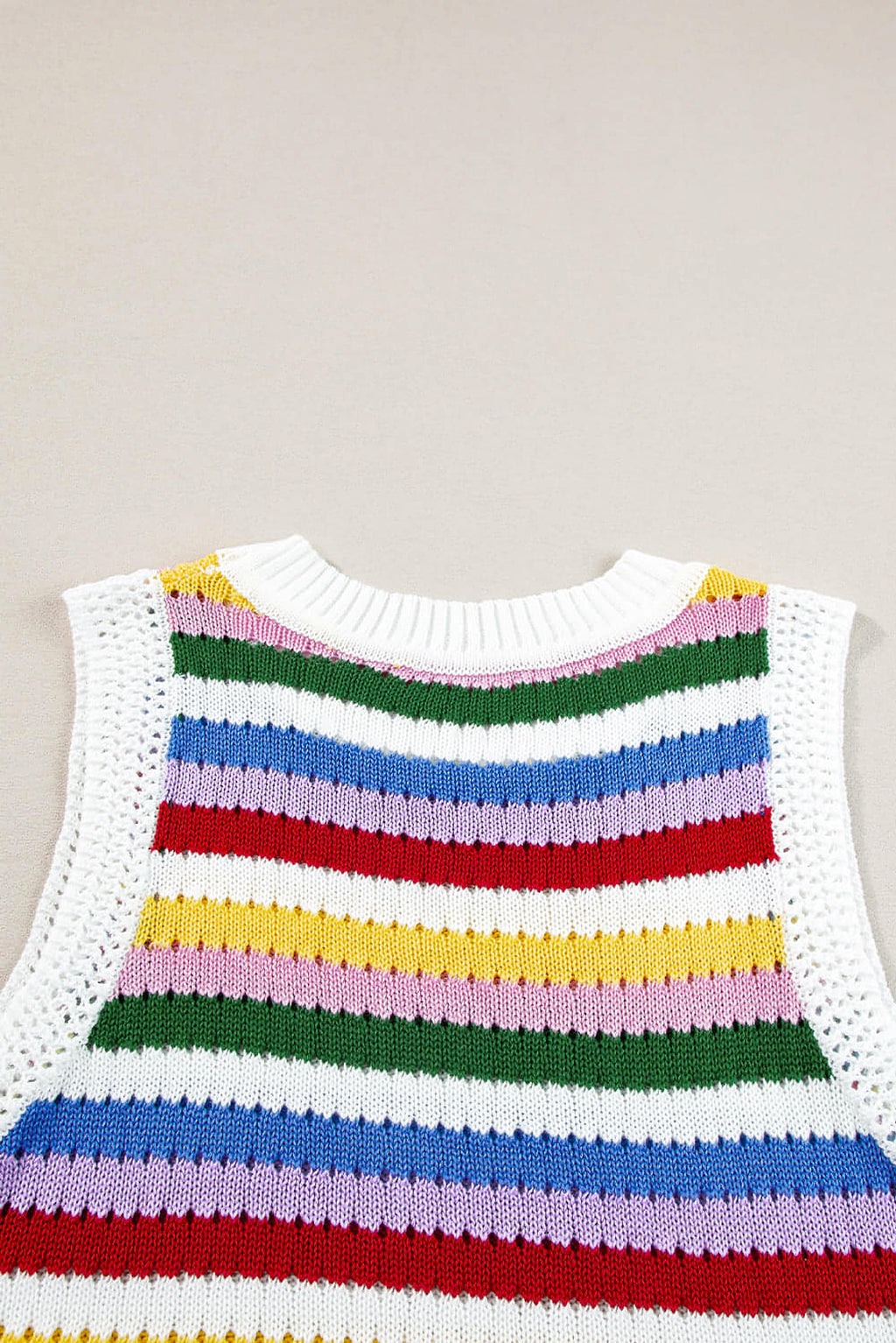 Multicolour Striped Knitted Eyelet Slim Sweater Vest - enhanced image 9