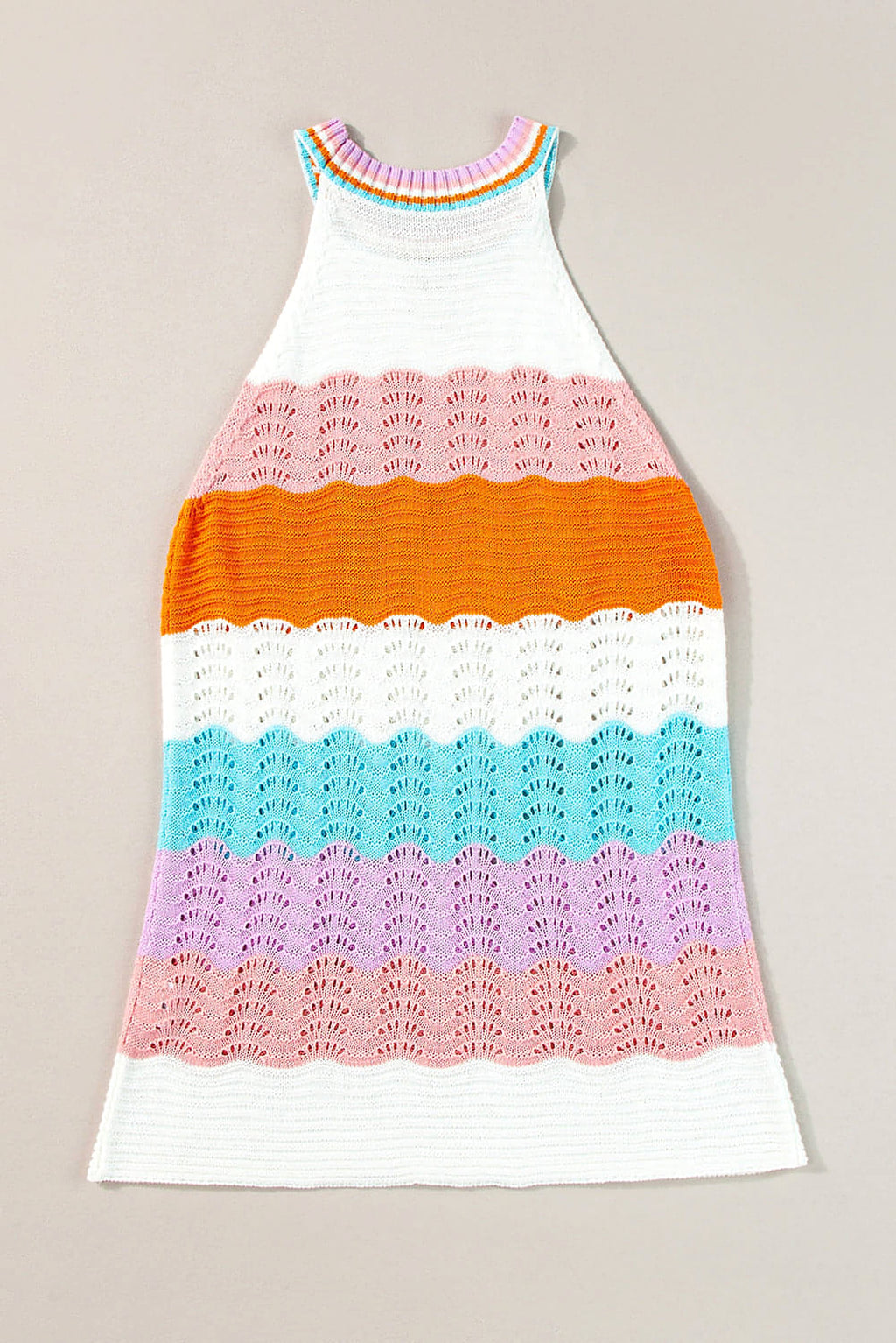 Multicolour Wavy Striped Print Textured Knit Sleeveless Sweater Top - enhanced image 9