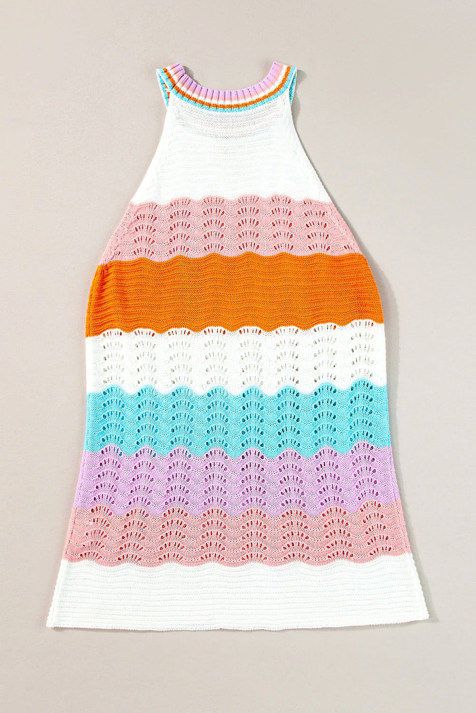 Multicolour Wavy Striped Print Textured Knit Sleeveless Sweater Top - enhanced image 9