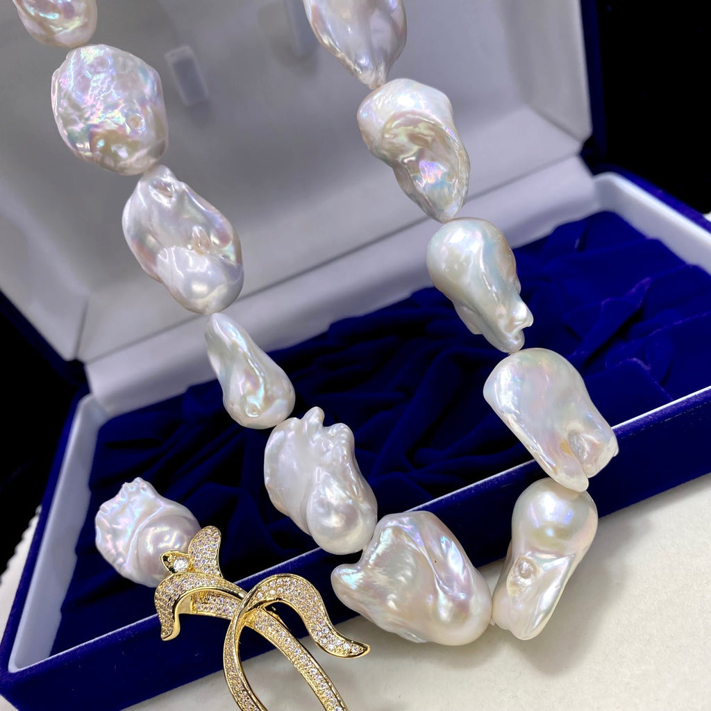 Natural Large Particle Baroque Shaped Freshwater Pearl Necklace For Women - enhanced image 9