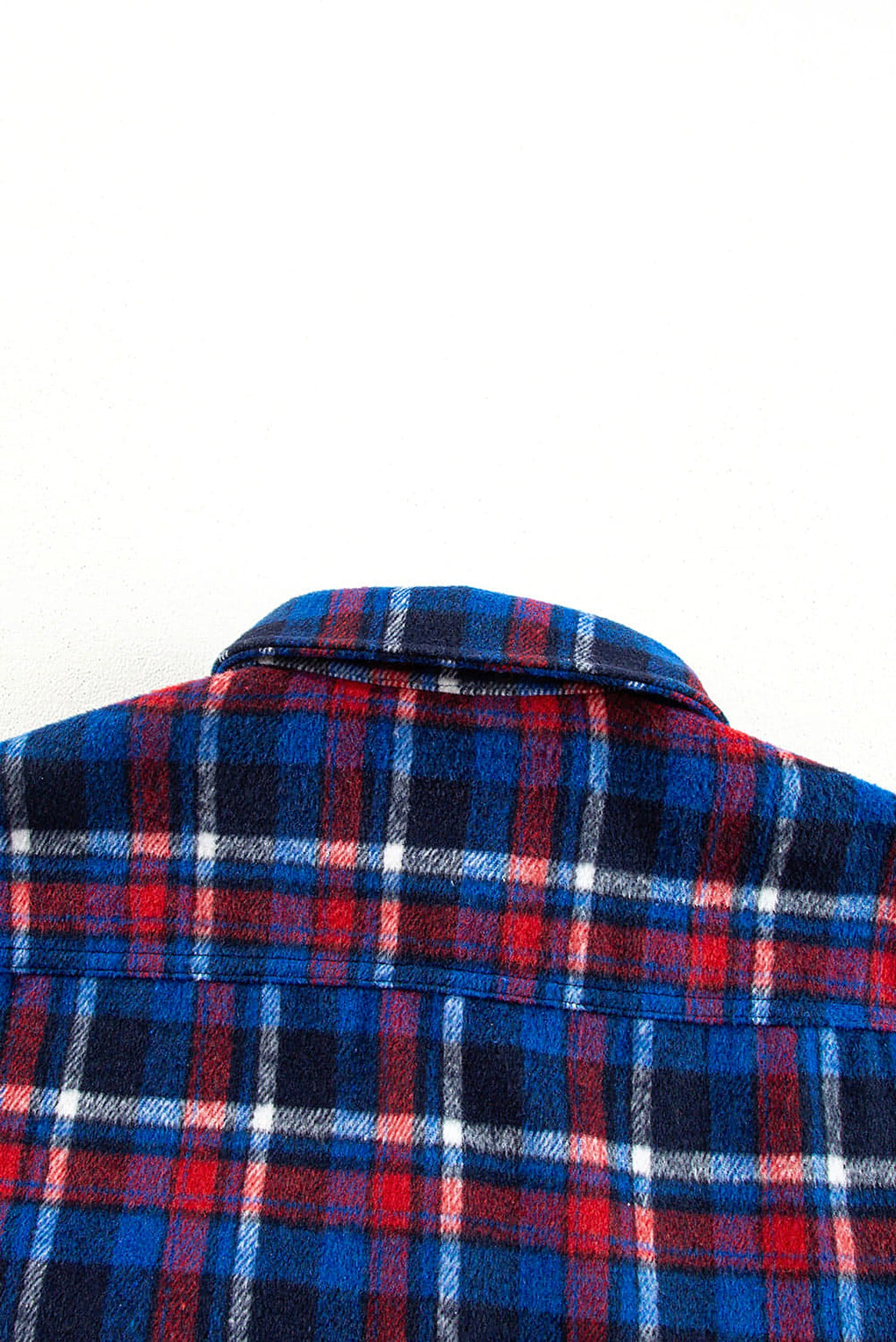 Navy Blue Plaid Flap Pocket Button Up Shacket - enhanced image 9