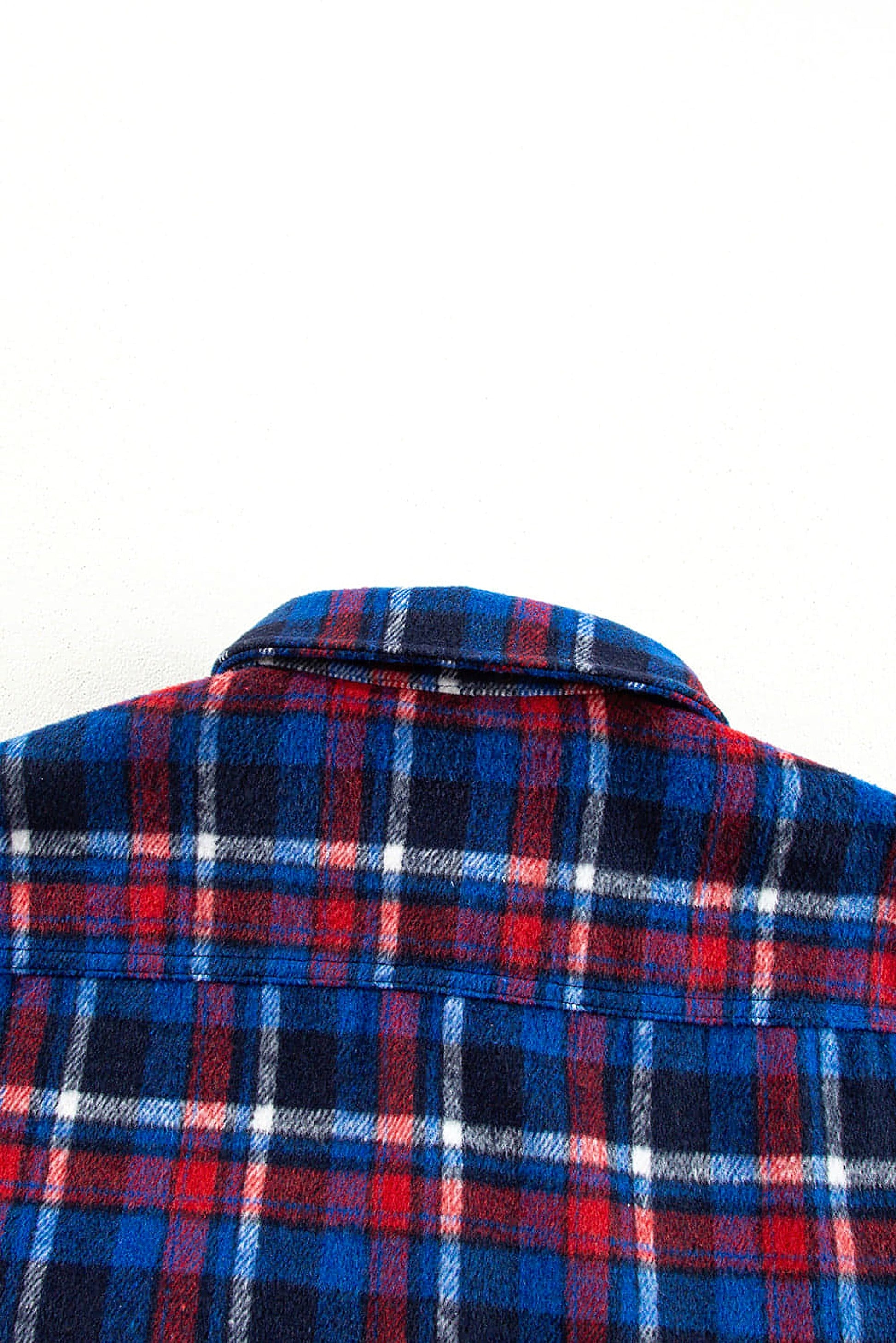Navy Blue Plaid Flap Pocket Button Up Shacket - enhanced image 9
