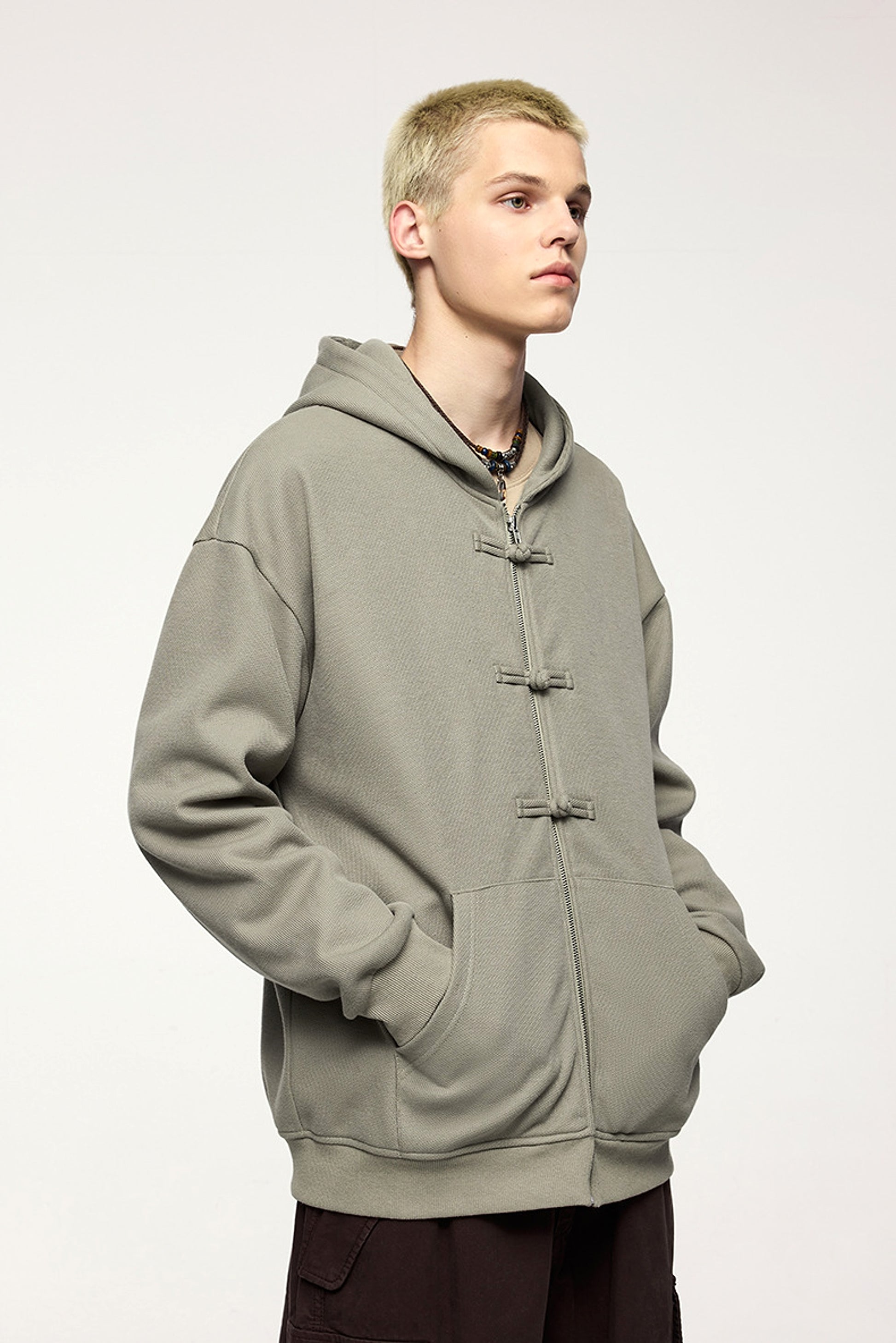New Chinese Style Buckle Fleece Zipper Hooded Sweater - enhanced image 9