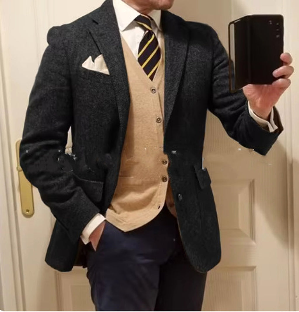 New Men's Suit Herringbone Coat Casual Slim Fit - enhanced image 9