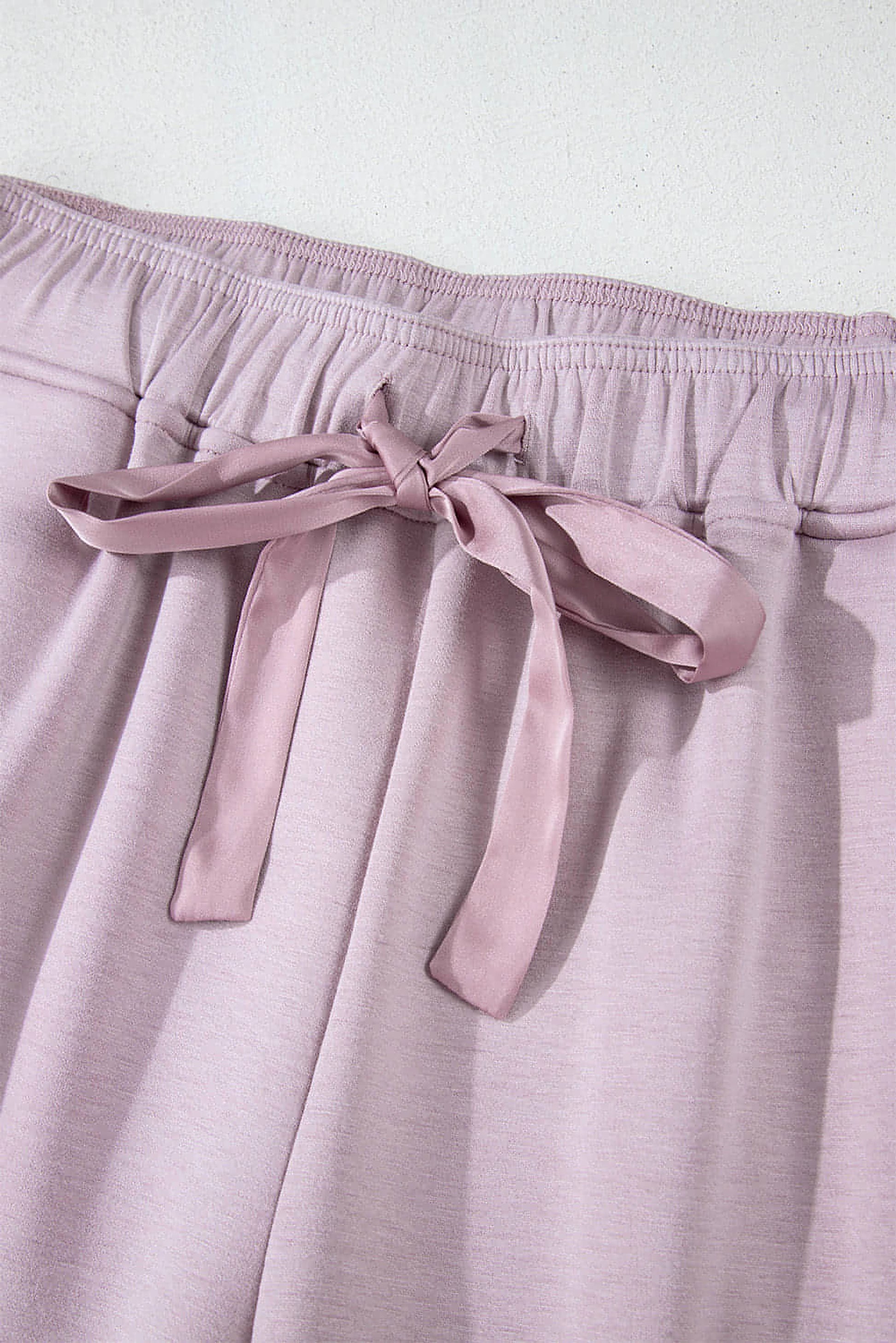 Orchid Petal Drawstring Waist Satin Stripe Patch Straight Leg High Waist Pants - enhanced image 9