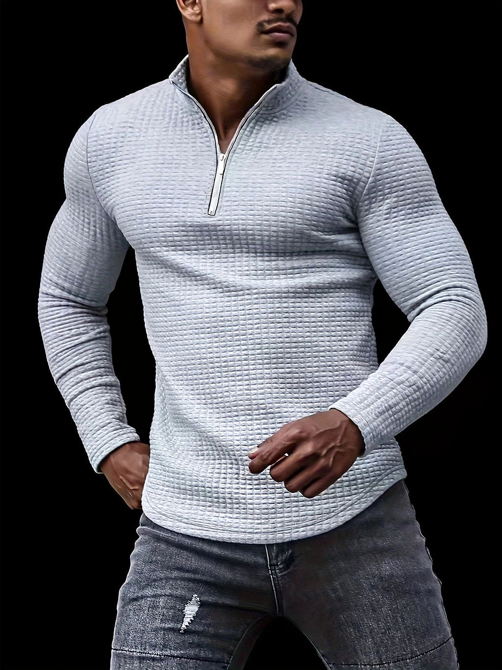 Outdoor Stand Collar Half Zip Training T-shirt Waffle Sports Bottoming - enhanced image 9