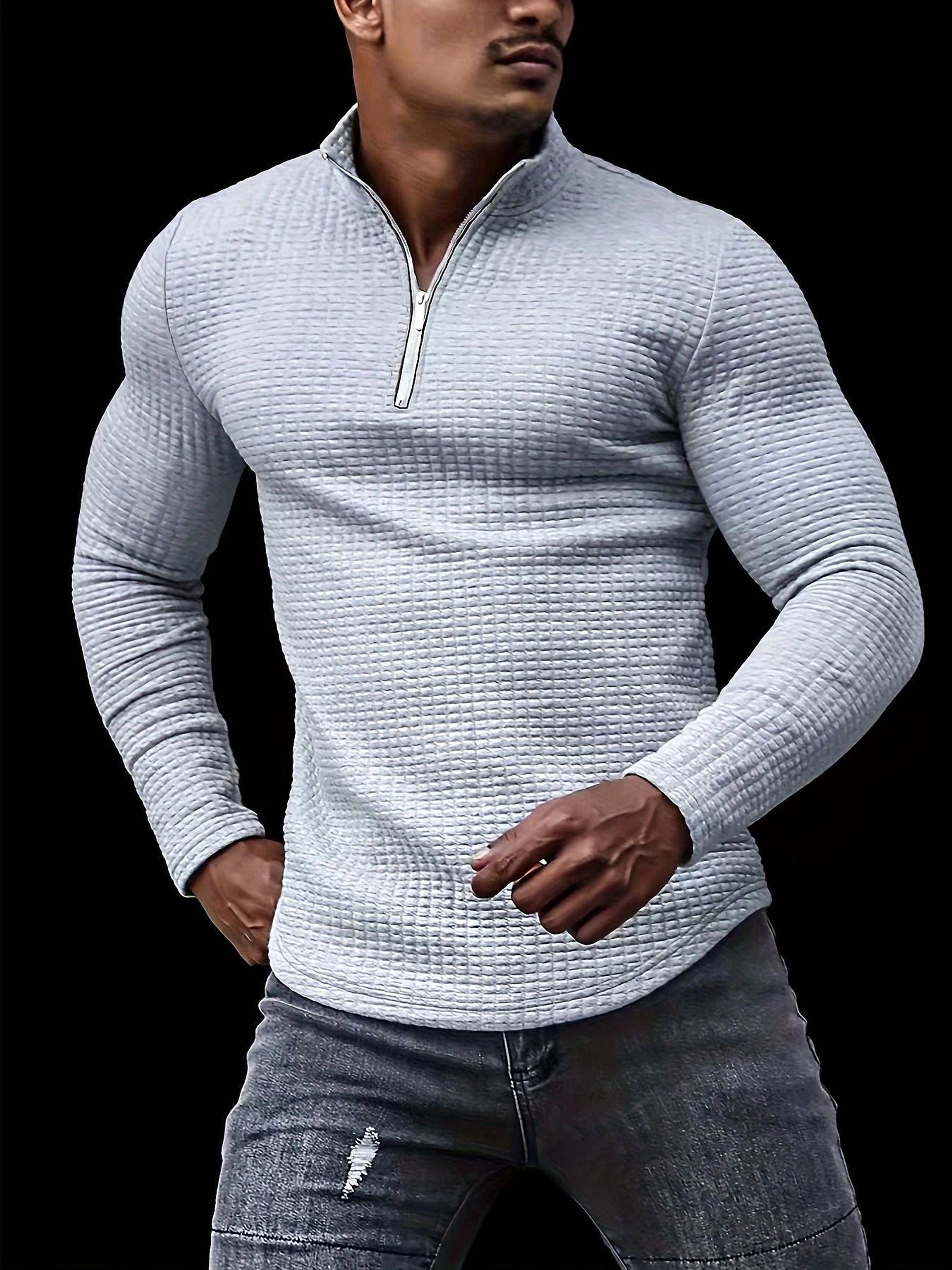 Outdoor Stand Collar Half Zip Training T-shirt Waffle Sports Bottoming - enhanced image 9