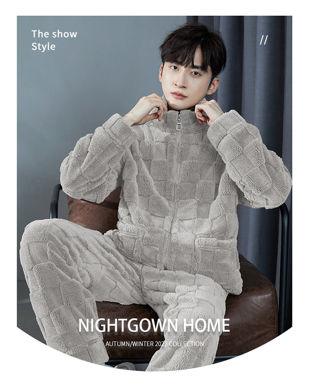 Pajamas Men's Jacquard Flannel Loose Fleece-lined Warm Loungewear - enhanced image 9