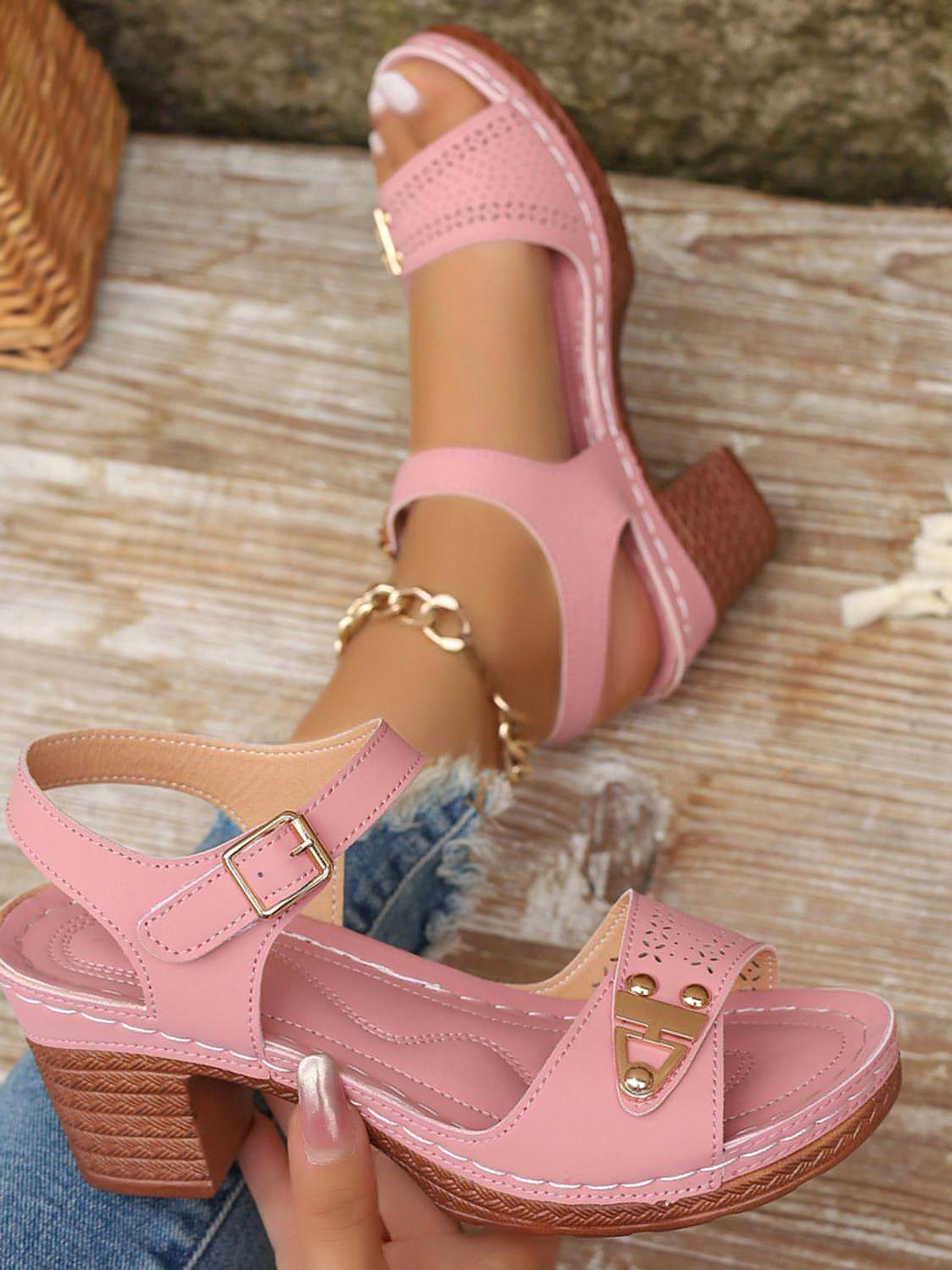 Peep Toe Block Heel Sandals - enhanced image 9